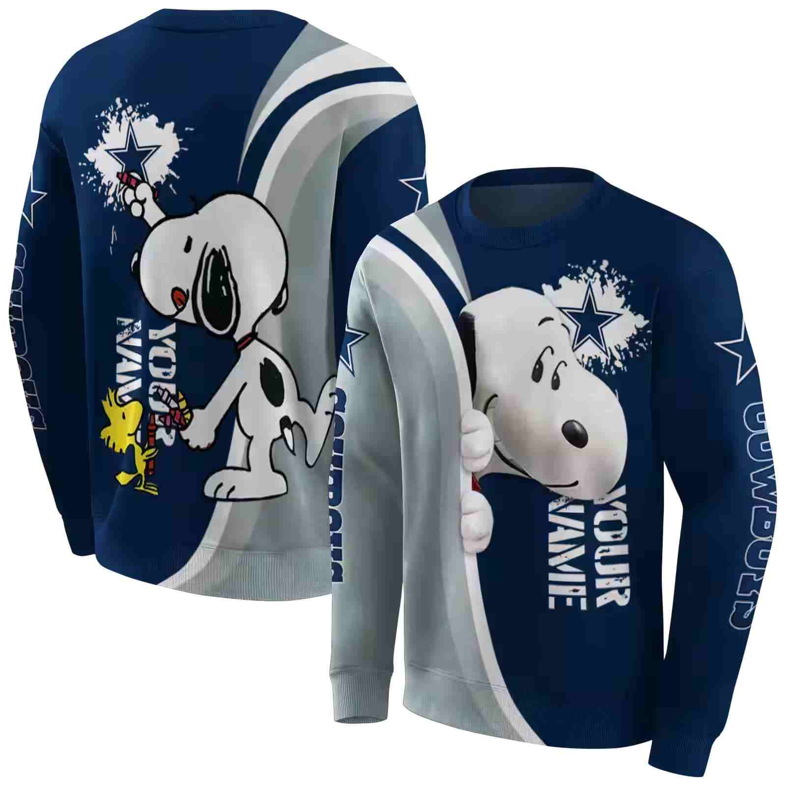 customized dallas cowboys peeking snoopy blue hoodie premium grade