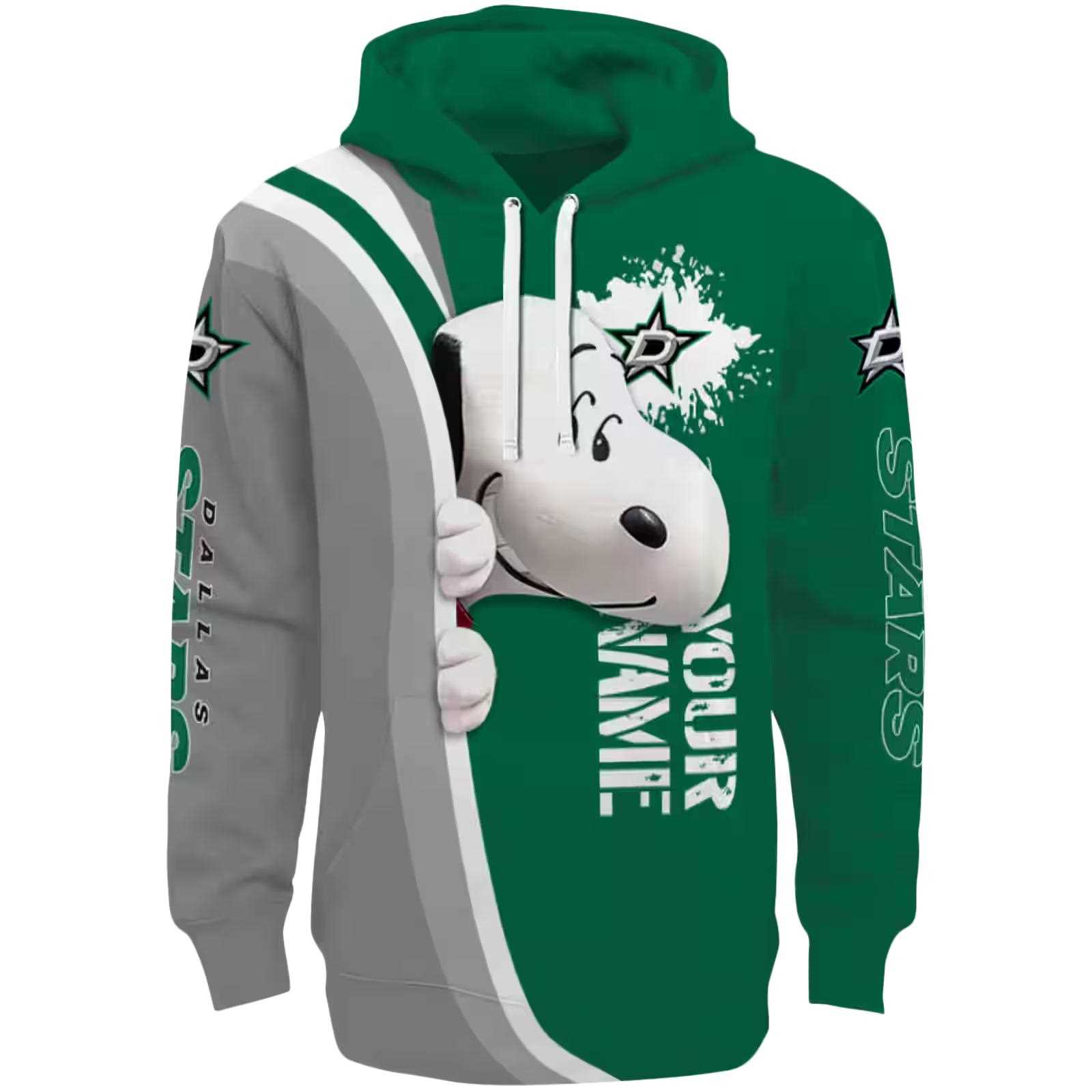 Customized Dallas Stars Peeking Snoopy Green Hoodie