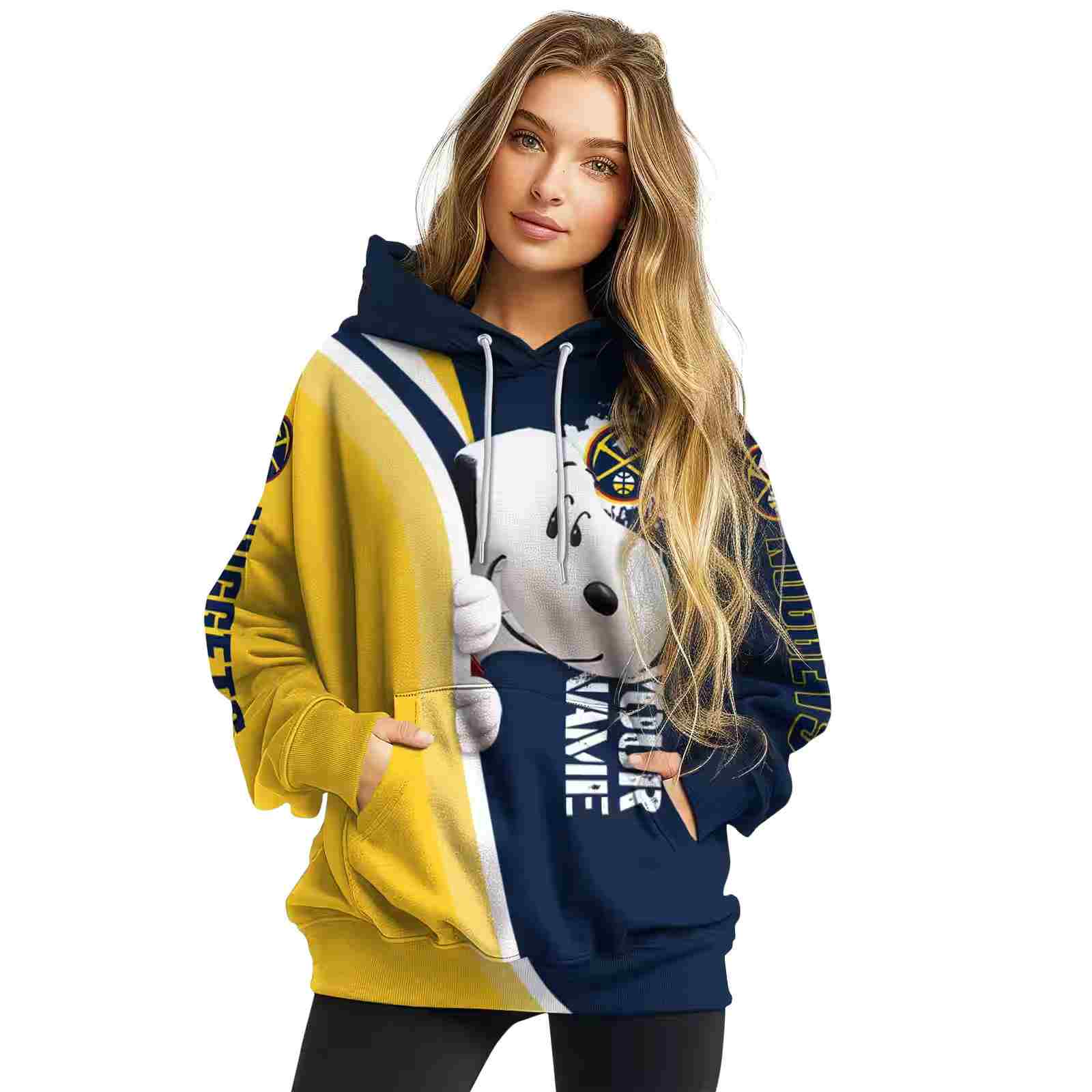 customized denver nuggets peeking snoopy blue hoodie high quality