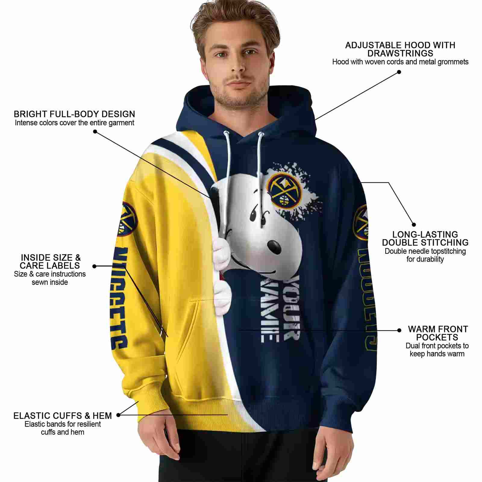 customized denver nuggets peeking snoopy blue hoodie latest model