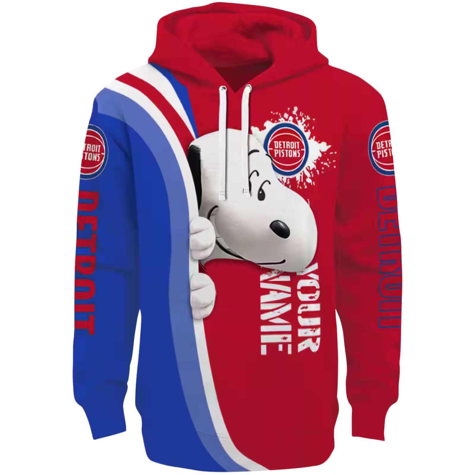 Customized Detroit Pistons Peeking Snoopy Red Hoodie