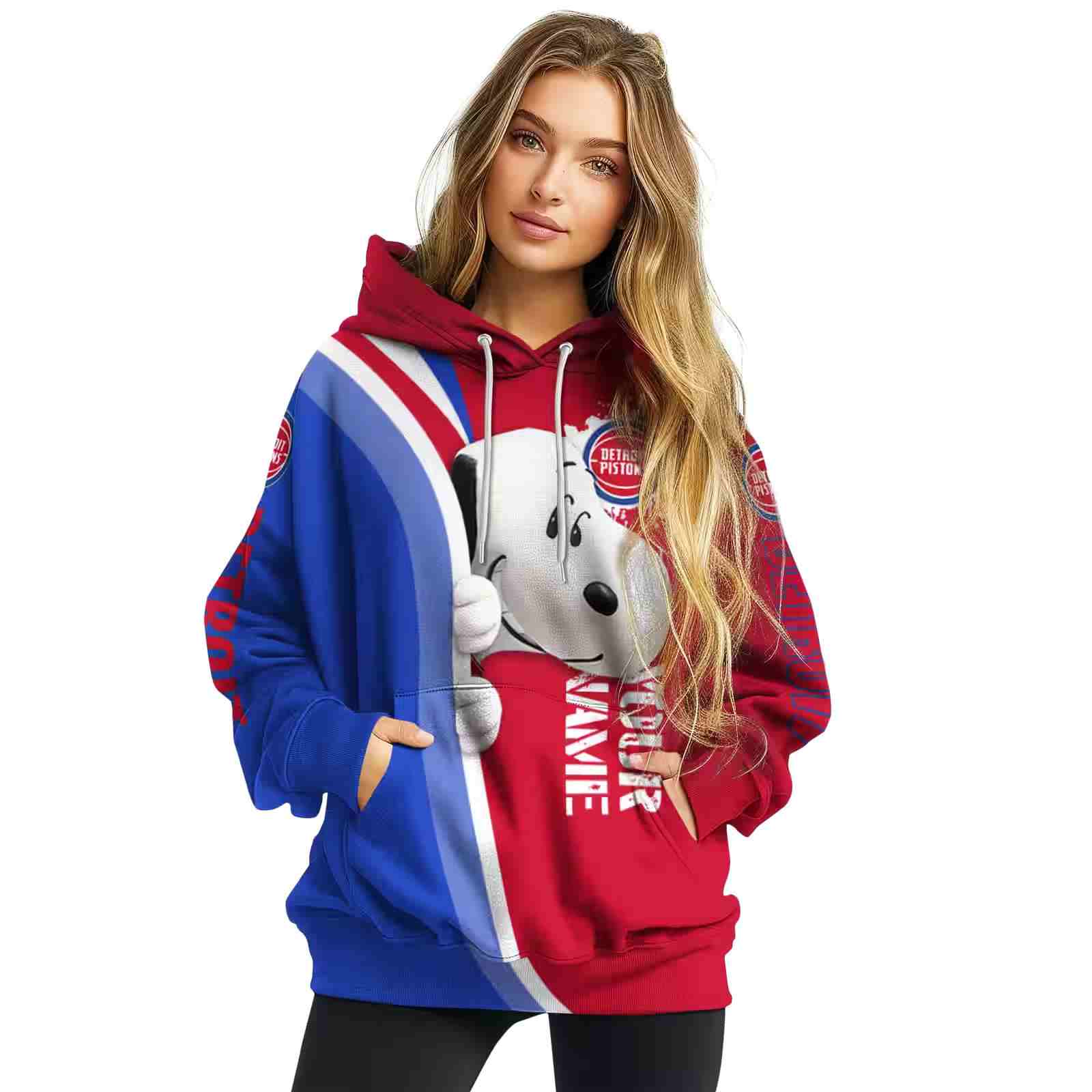 customized detroit pistons peeking snoopy red hoodie high quality