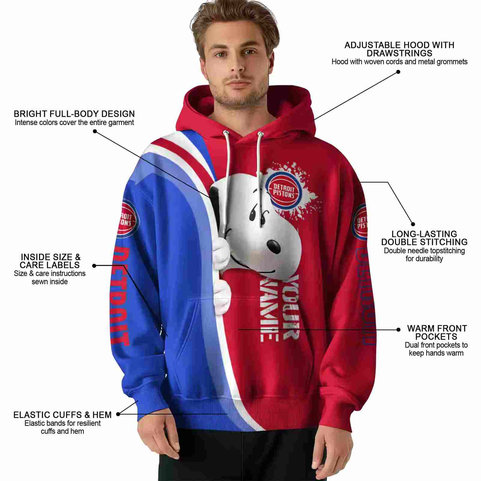 customized detroit pistons peeking snoopy red hoodie latest model