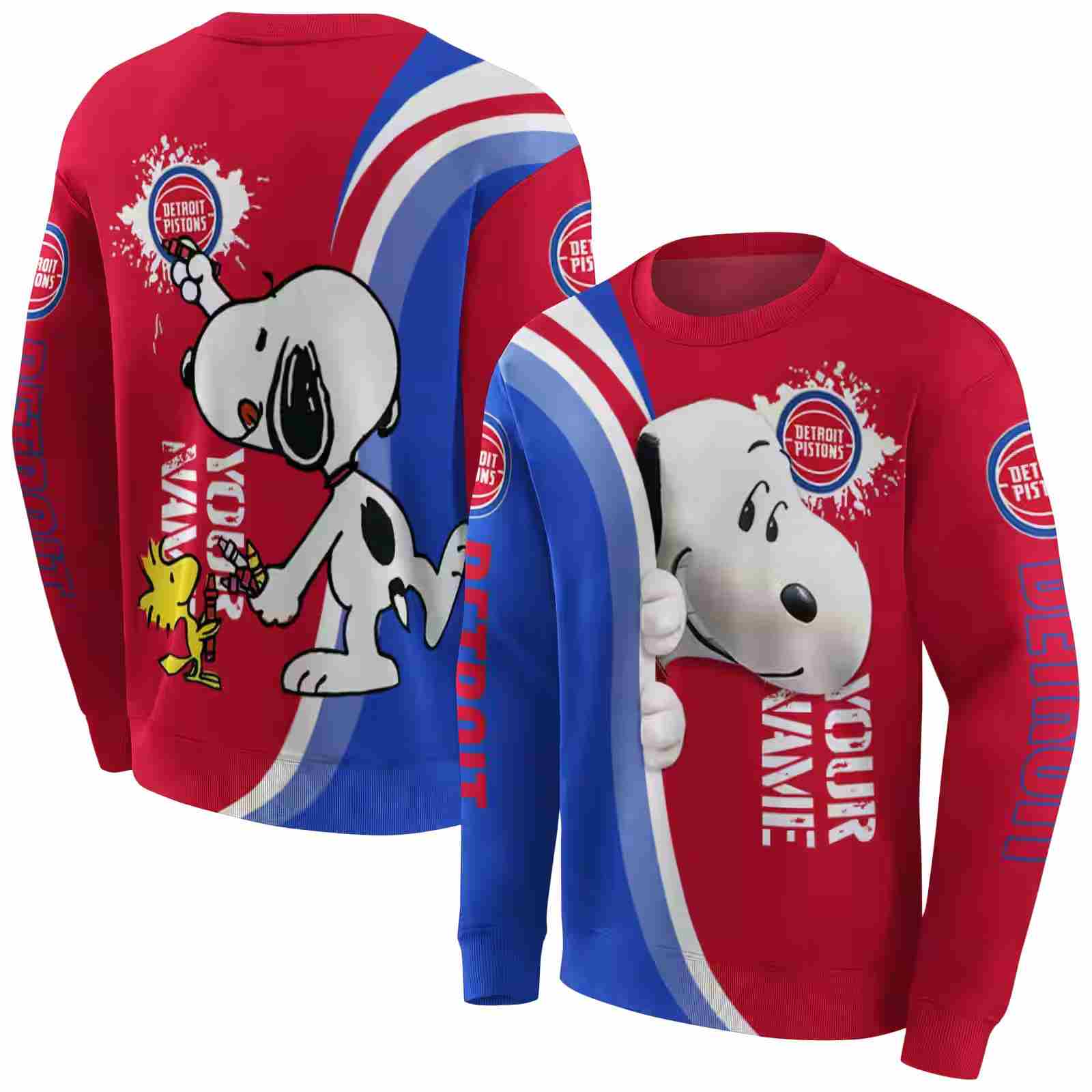 customized detroit pistons peeking snoopy red hoodie premium grade