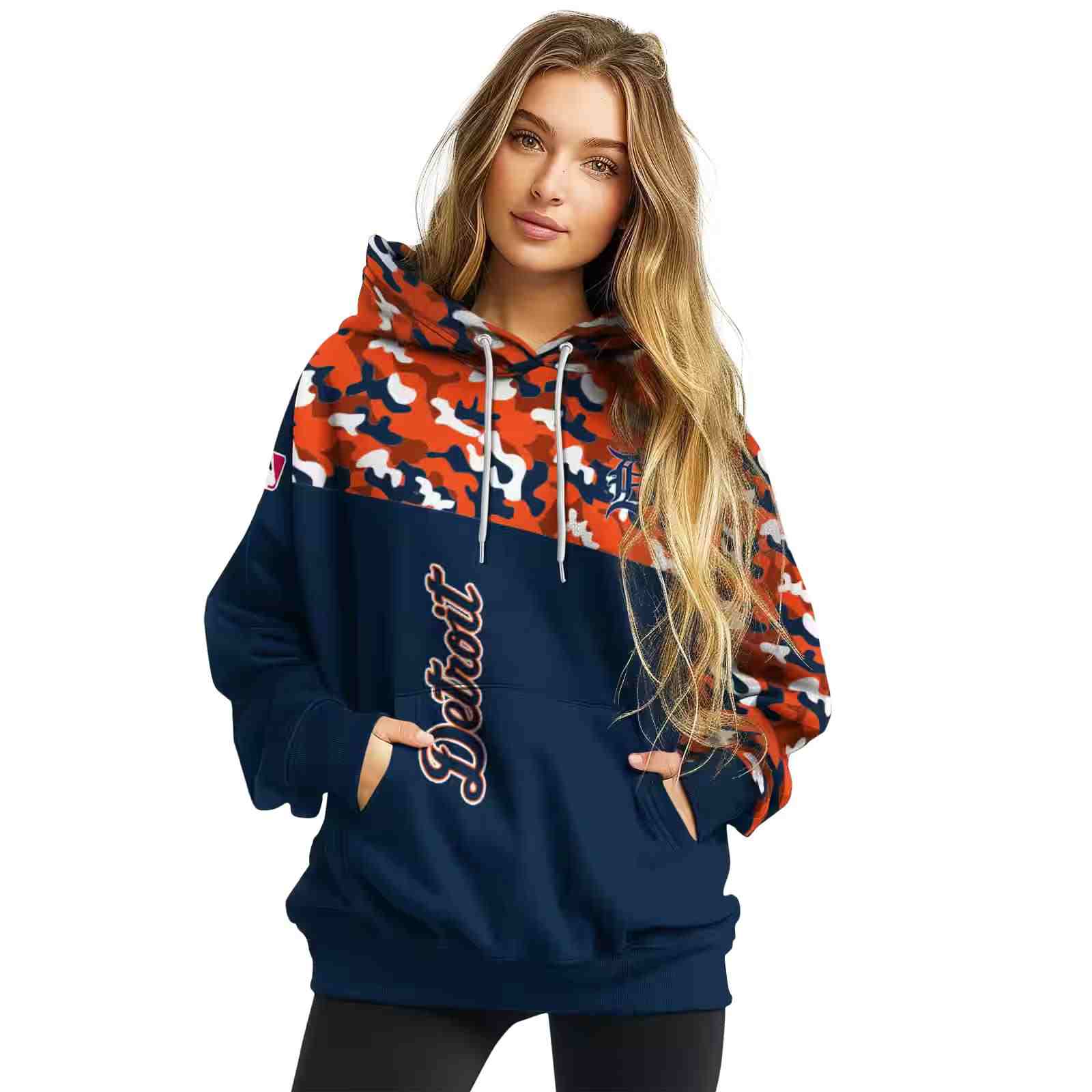 customized detroit tigers camo pattern navy hoodie high quality