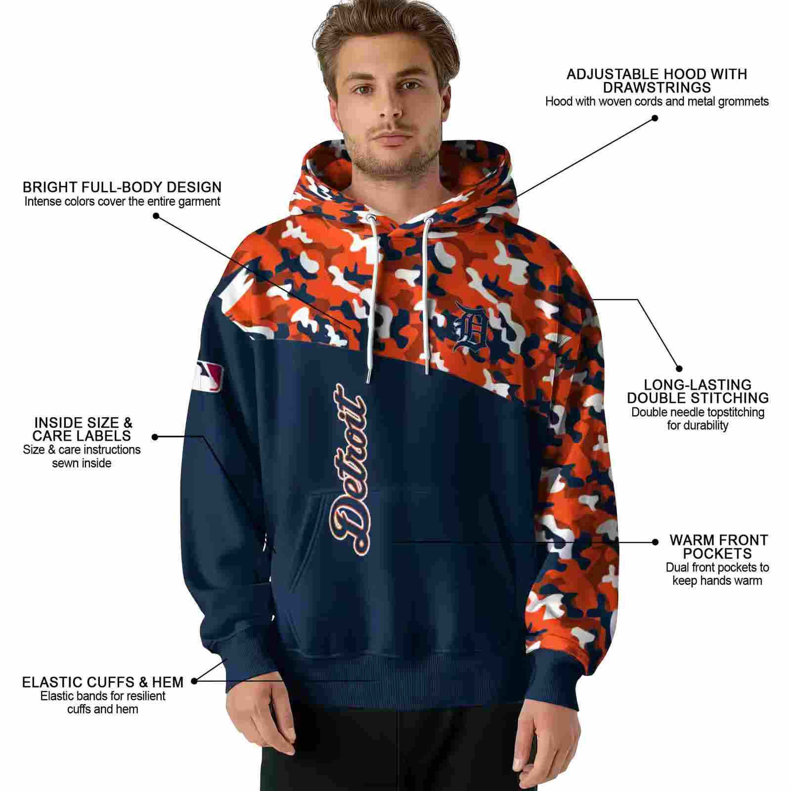 customized detroit tigers camo pattern navy hoodie latest model