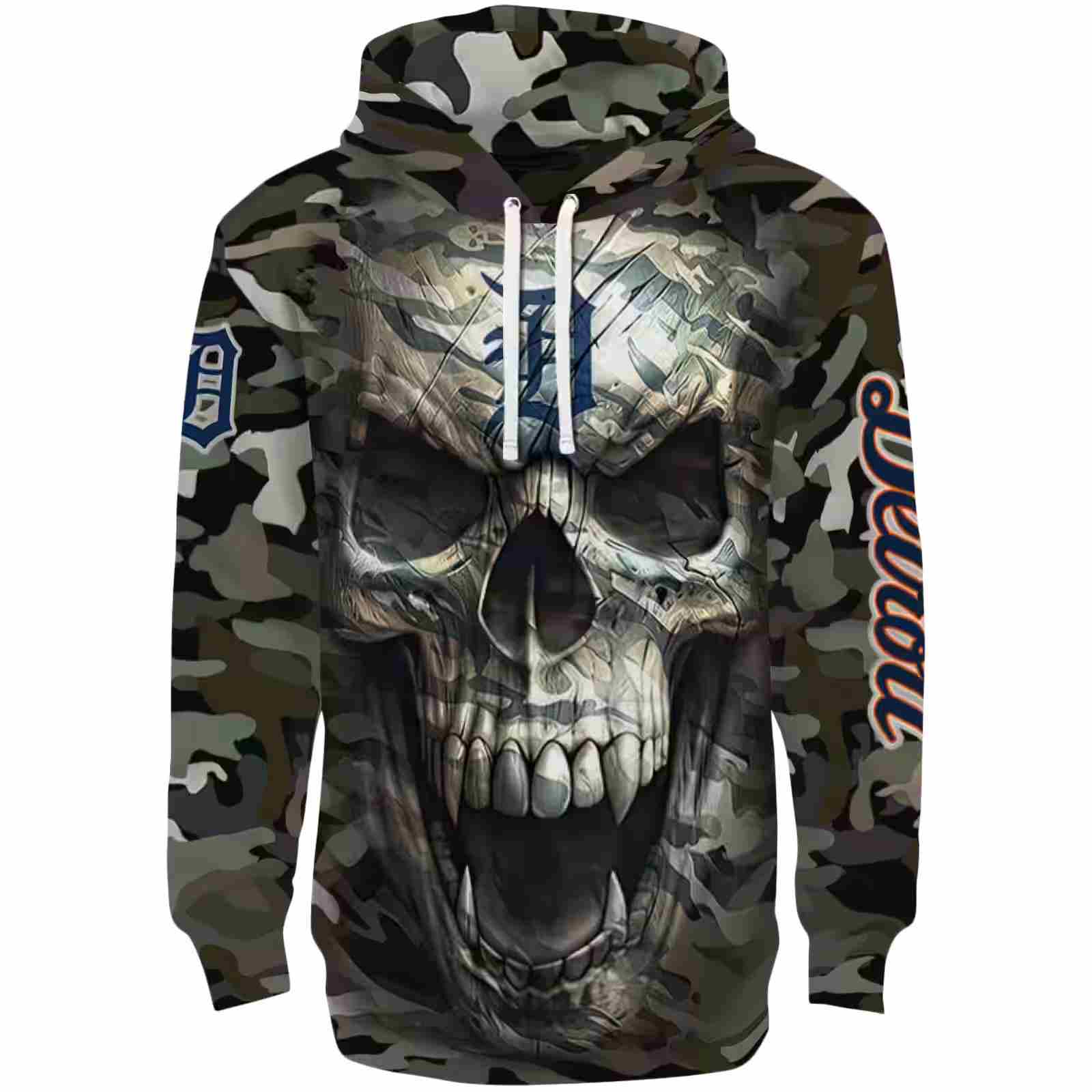 Customized Detroit Tigers Camo Skull Hoodie