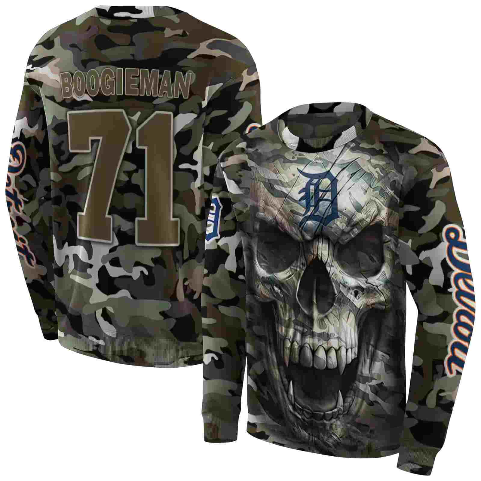 customized detroit tigers camo skull hoodie premium grade