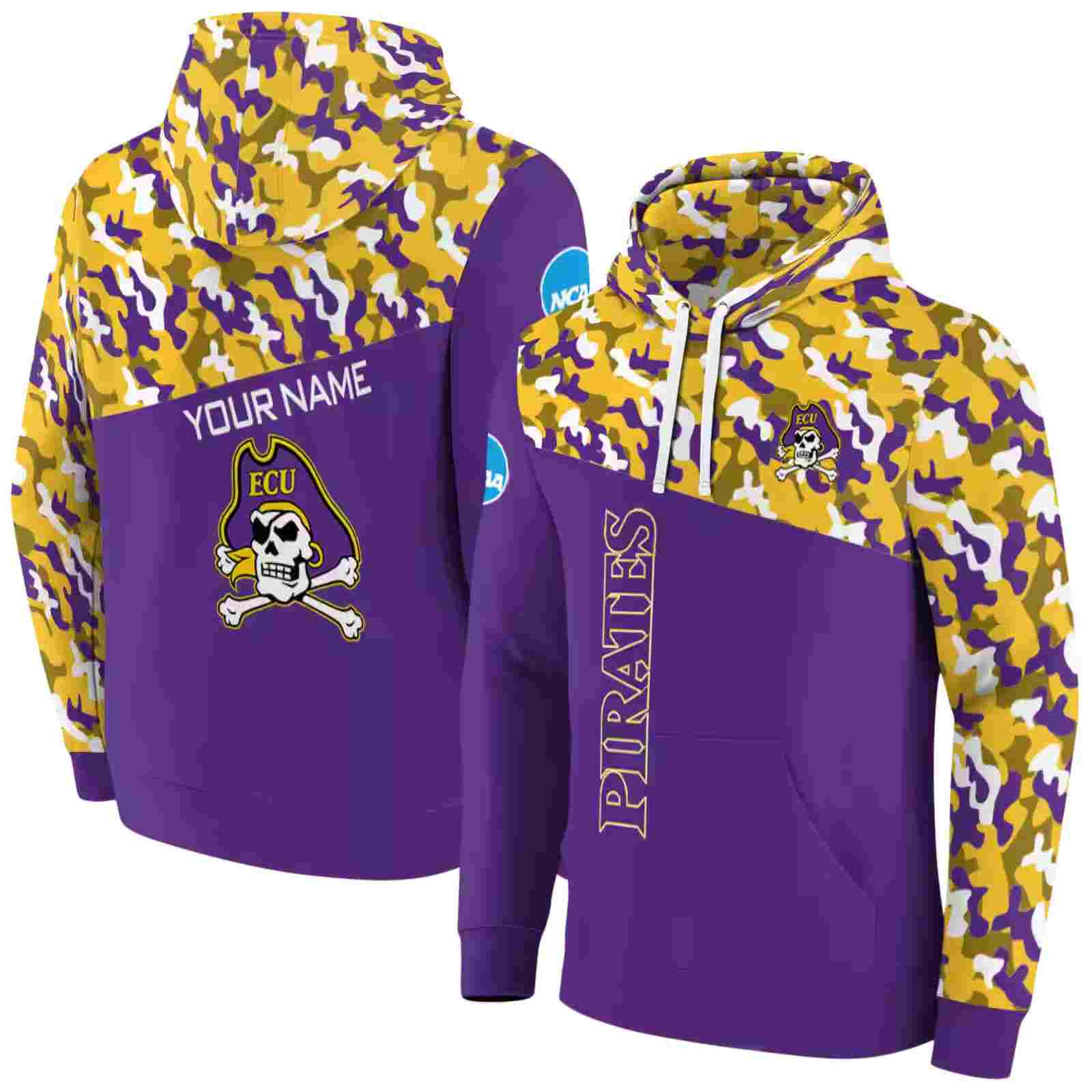 customized east carolina pirates camo pattern purple hoodie fashion forward