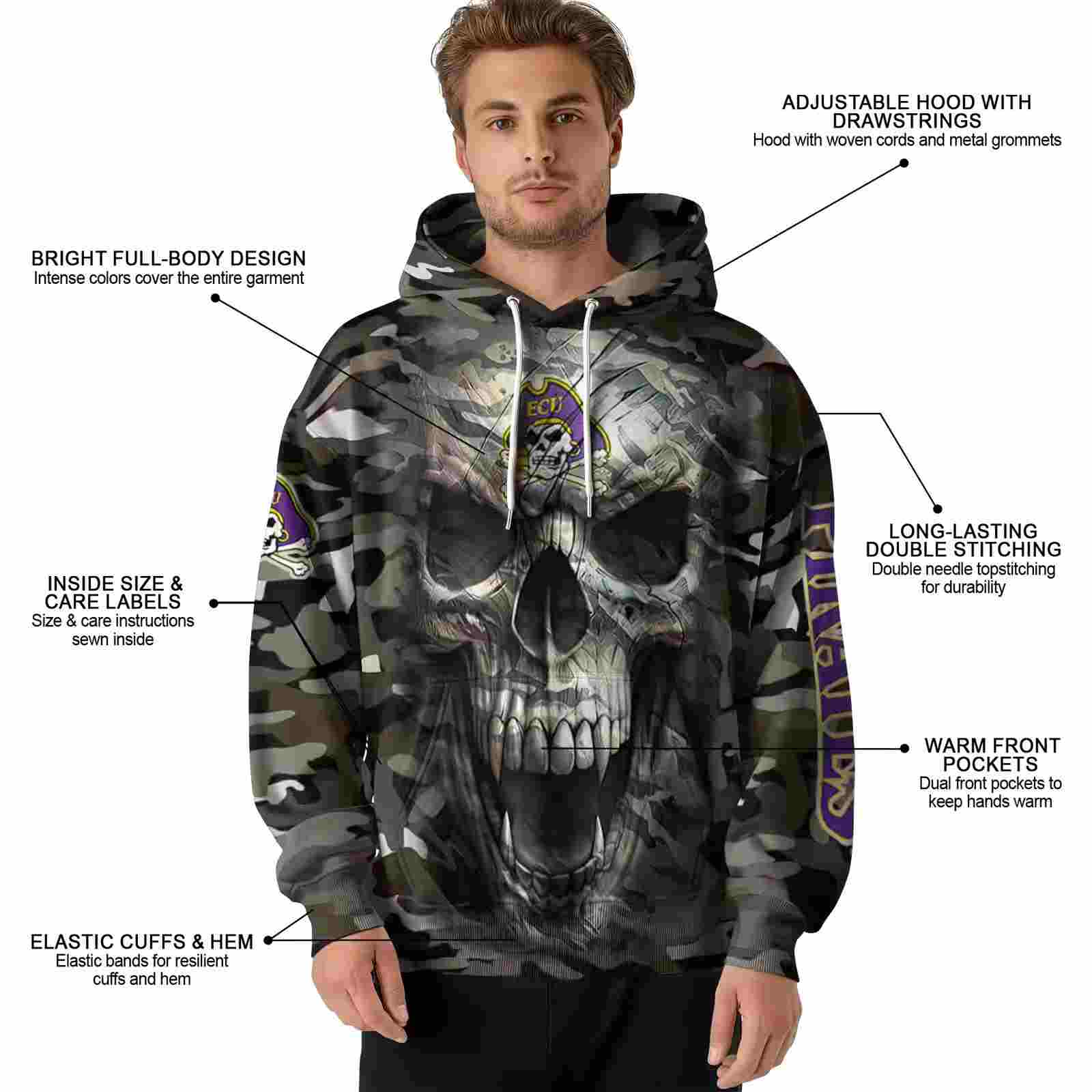 customized east carolina pirates camo skull hoodie latest model