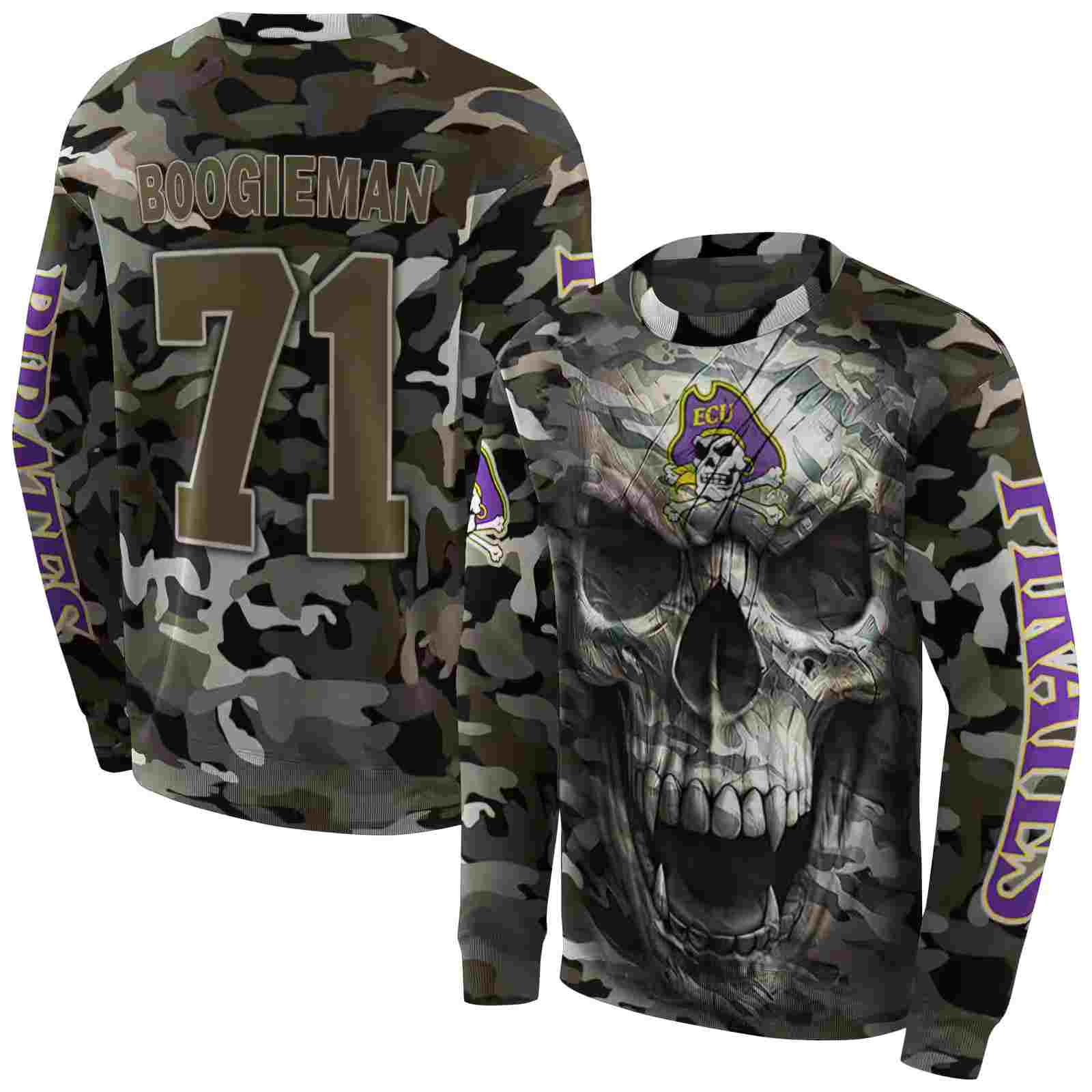 customized east carolina pirates camo skull hoodie premium grade