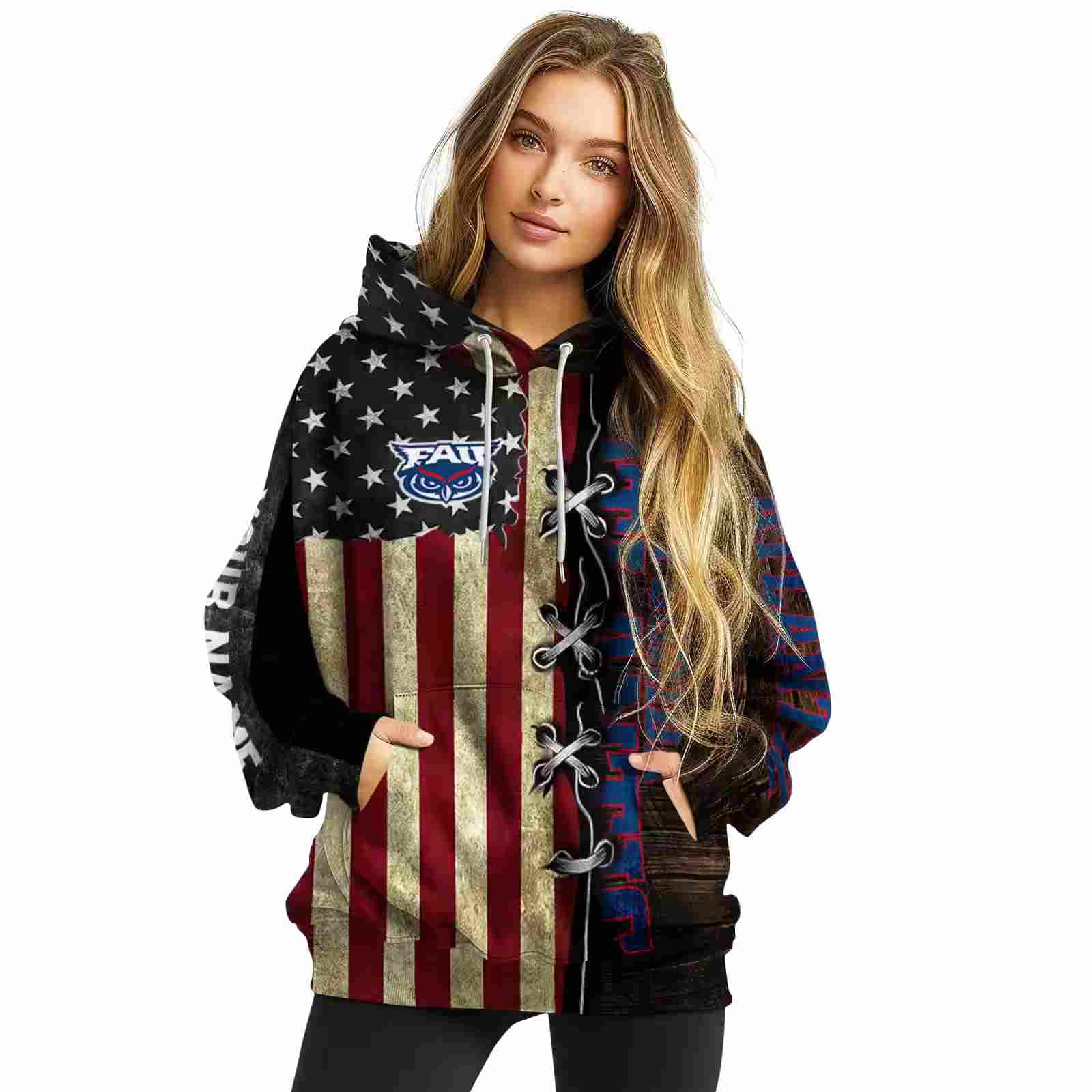 customized florida atlantic owls american pride hoodie high quality