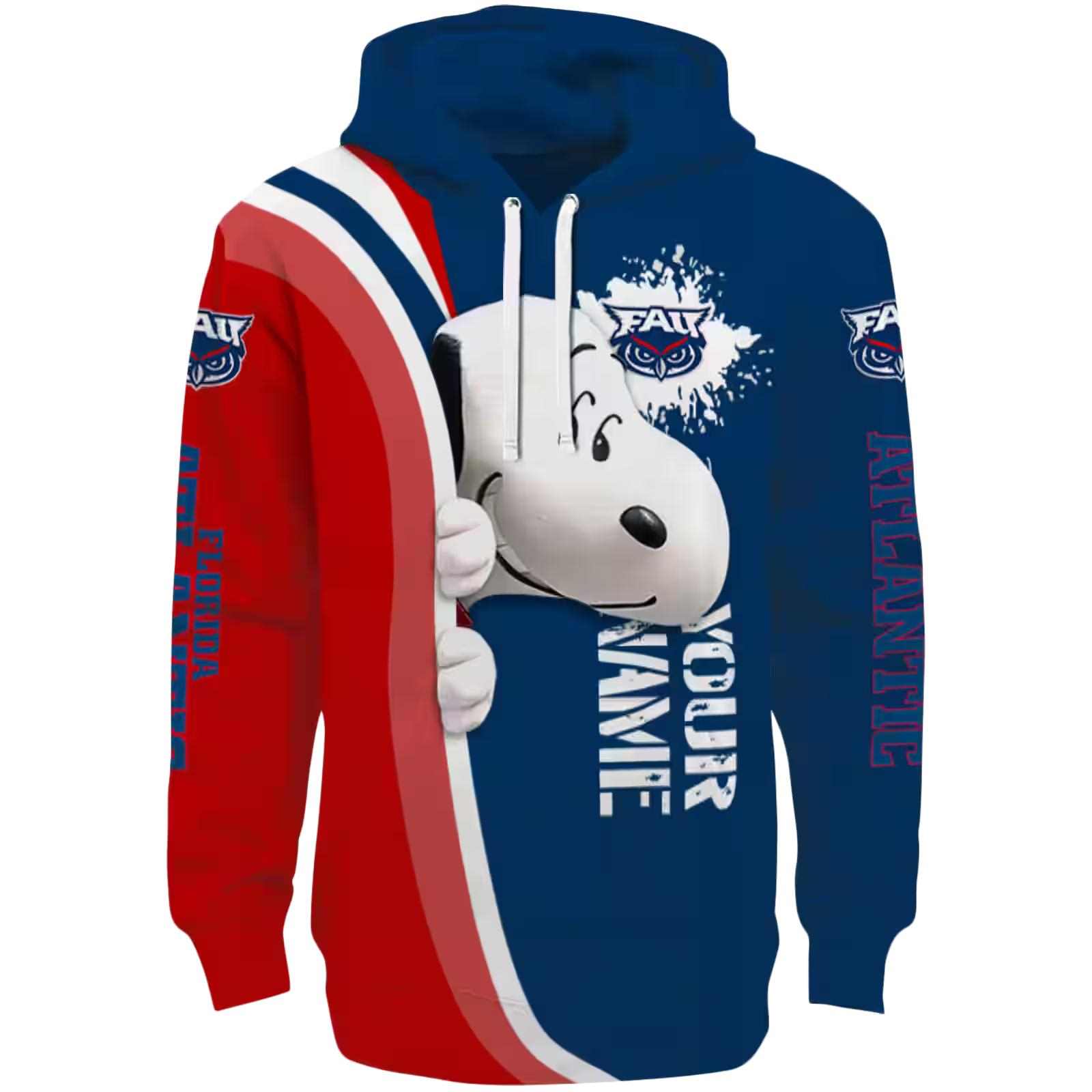 Customized Florida Atlantic Owls Peeking Snoopy Blue Hoodie