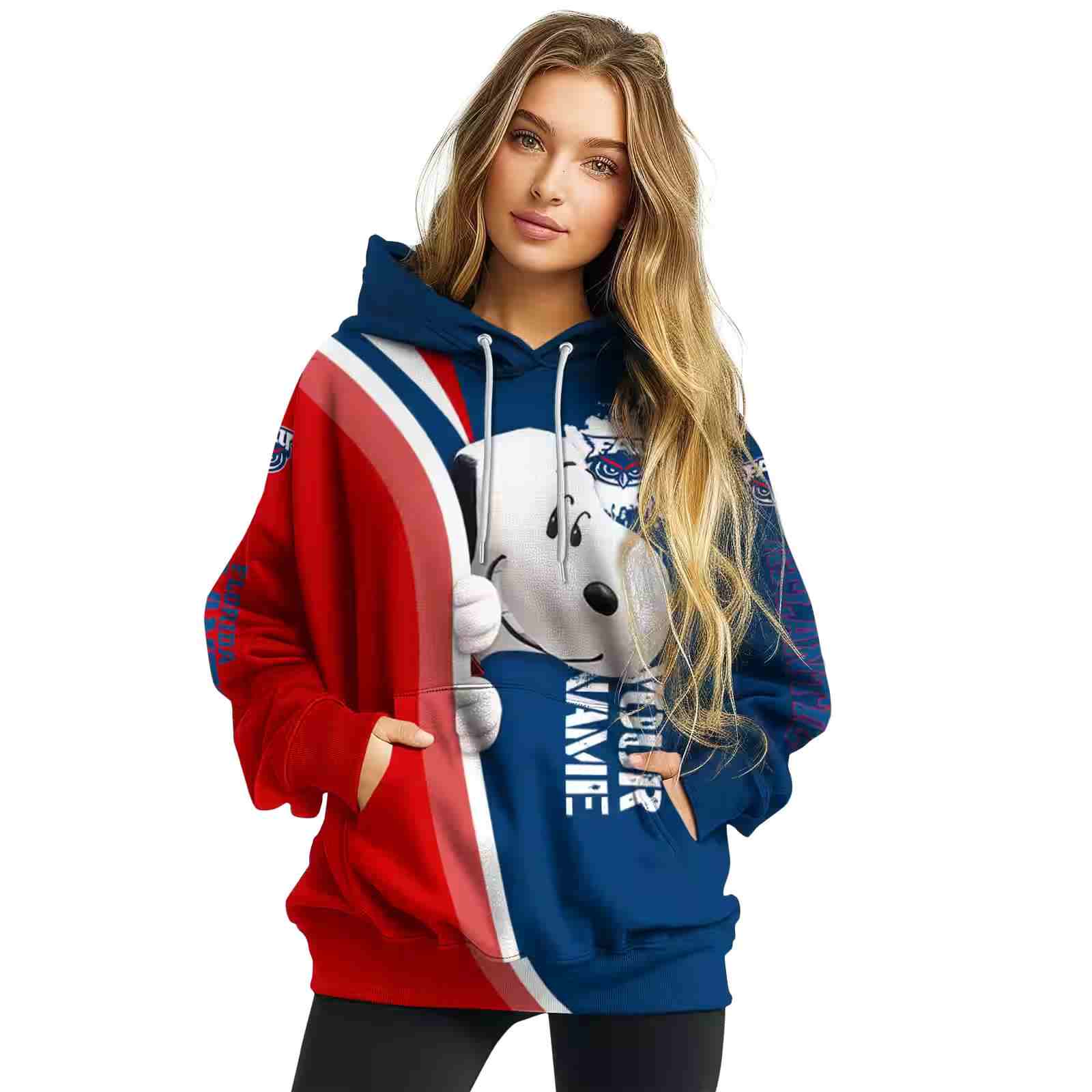 customized florida atlantic owls peeking snoopy blue hoodie high quality