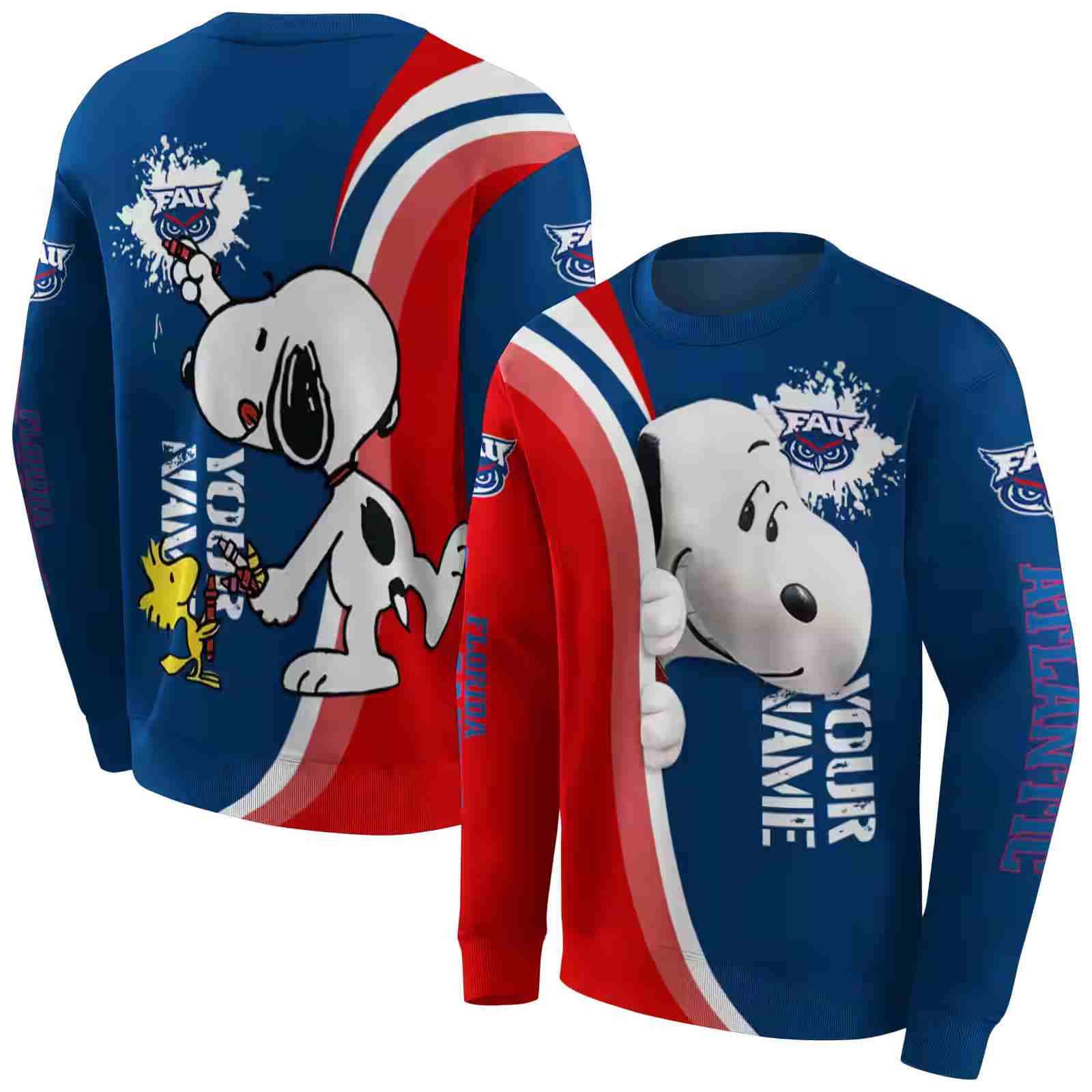 customized florida atlantic owls peeking snoopy blue hoodie premium grade