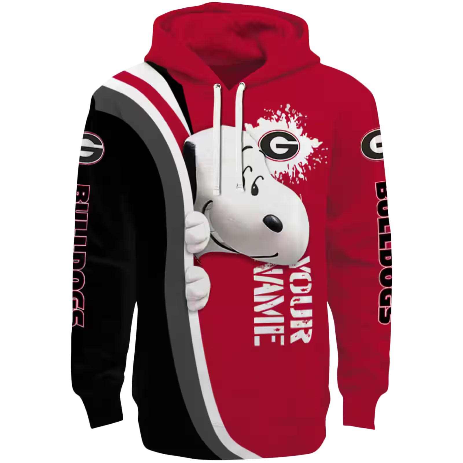 Customized Georgia Bulldogs Peeking Snoopy Red Hoodie