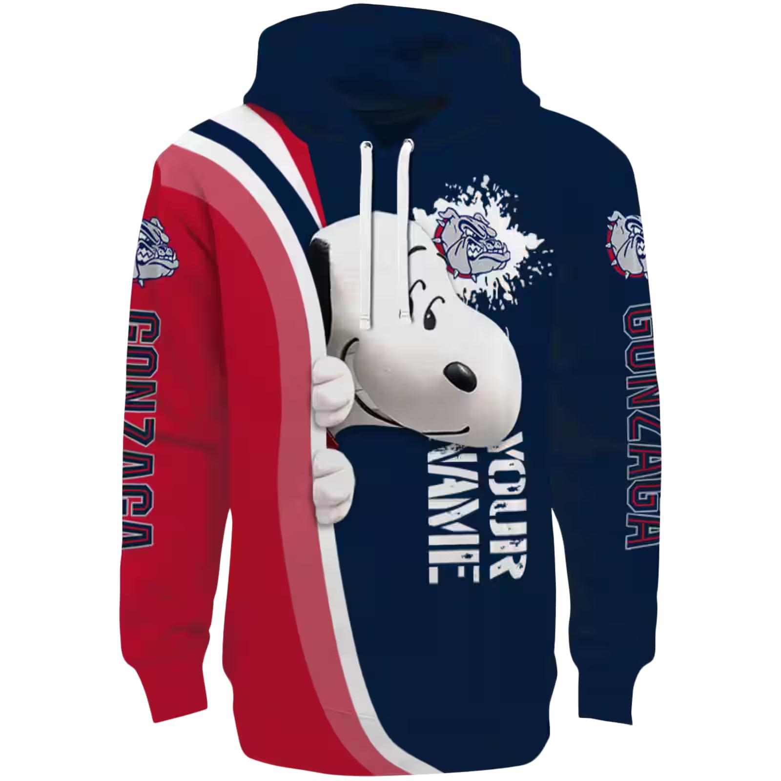 Customized Gonzaga Bulldogs Peeking Snoopy Blue Hoodie