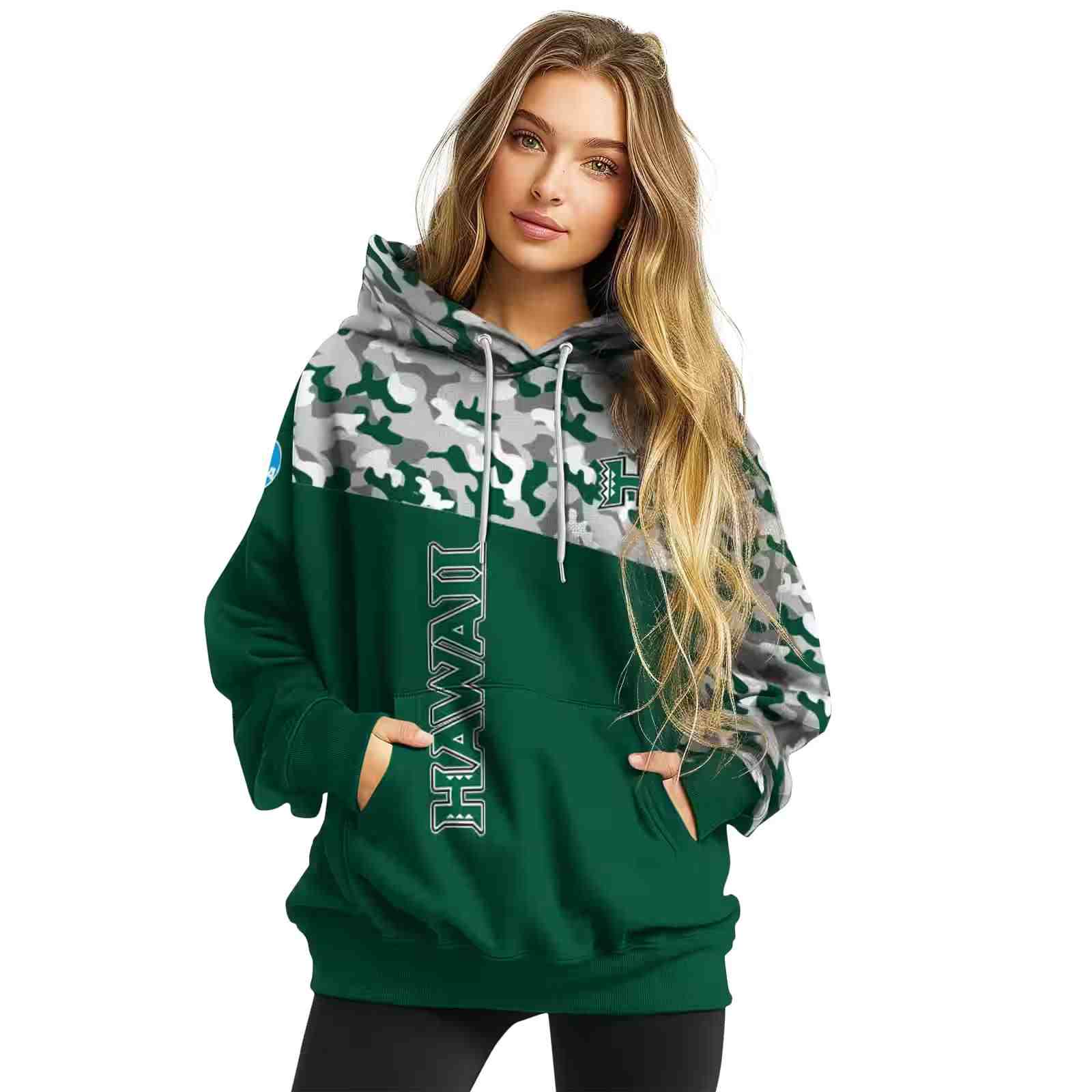 customized hawaii rainbow warriors camo pattern green hoodie high quality