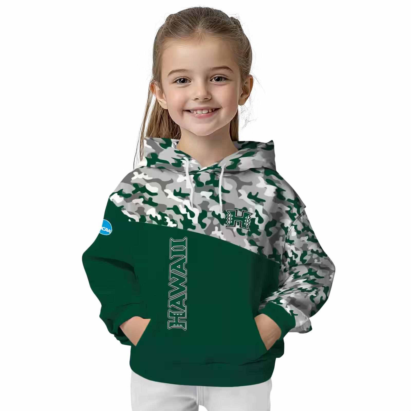 customized hawaii rainbow warriors camo pattern green hoodie top rated