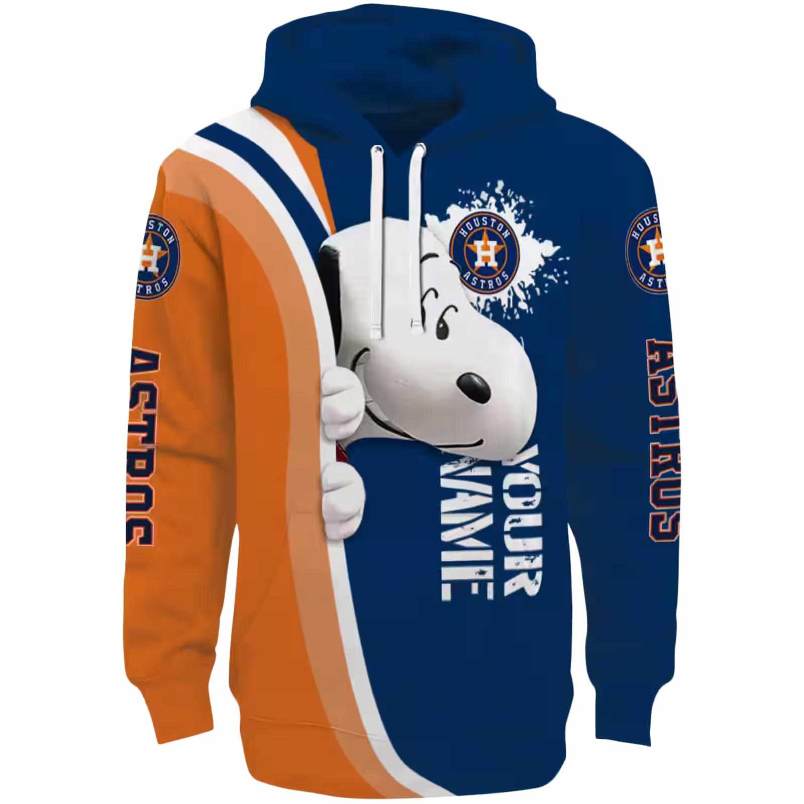 Customized Houston Astros Peeking Snoopy Blue Hoodie