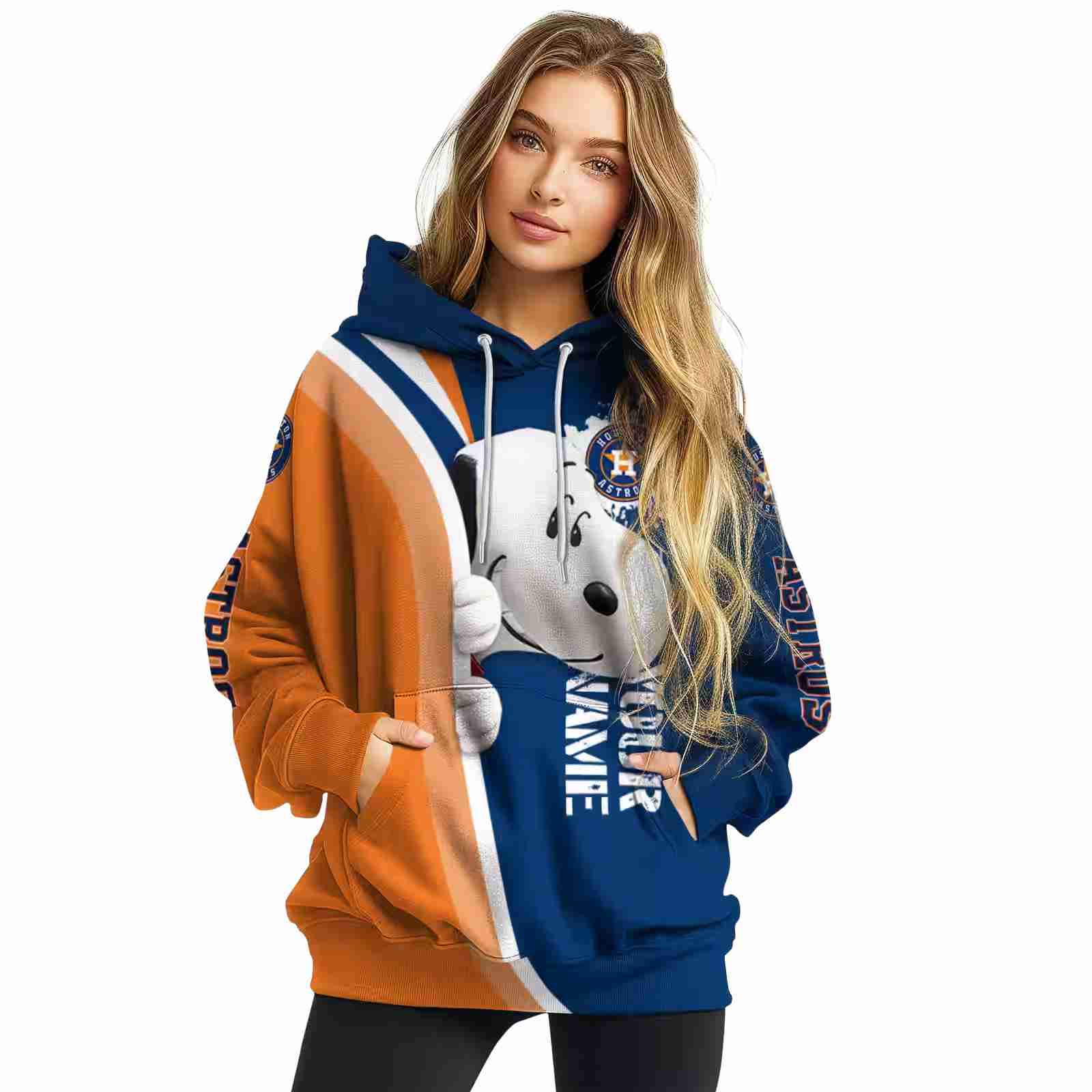 customized houston astros peeking snoopy blue hoodie high quality