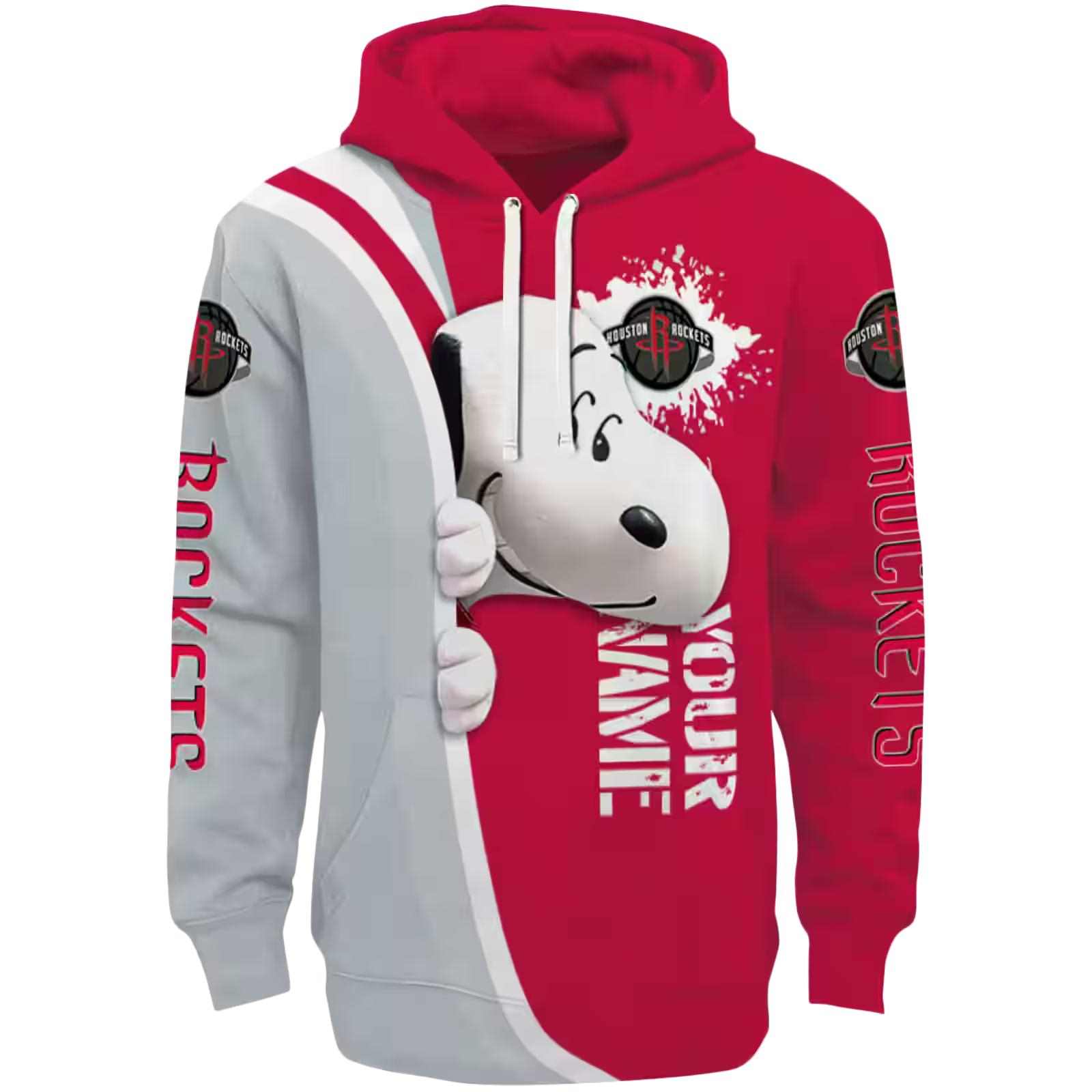 Customized Houston Rockets Peeking Snoopy Red Hoodie