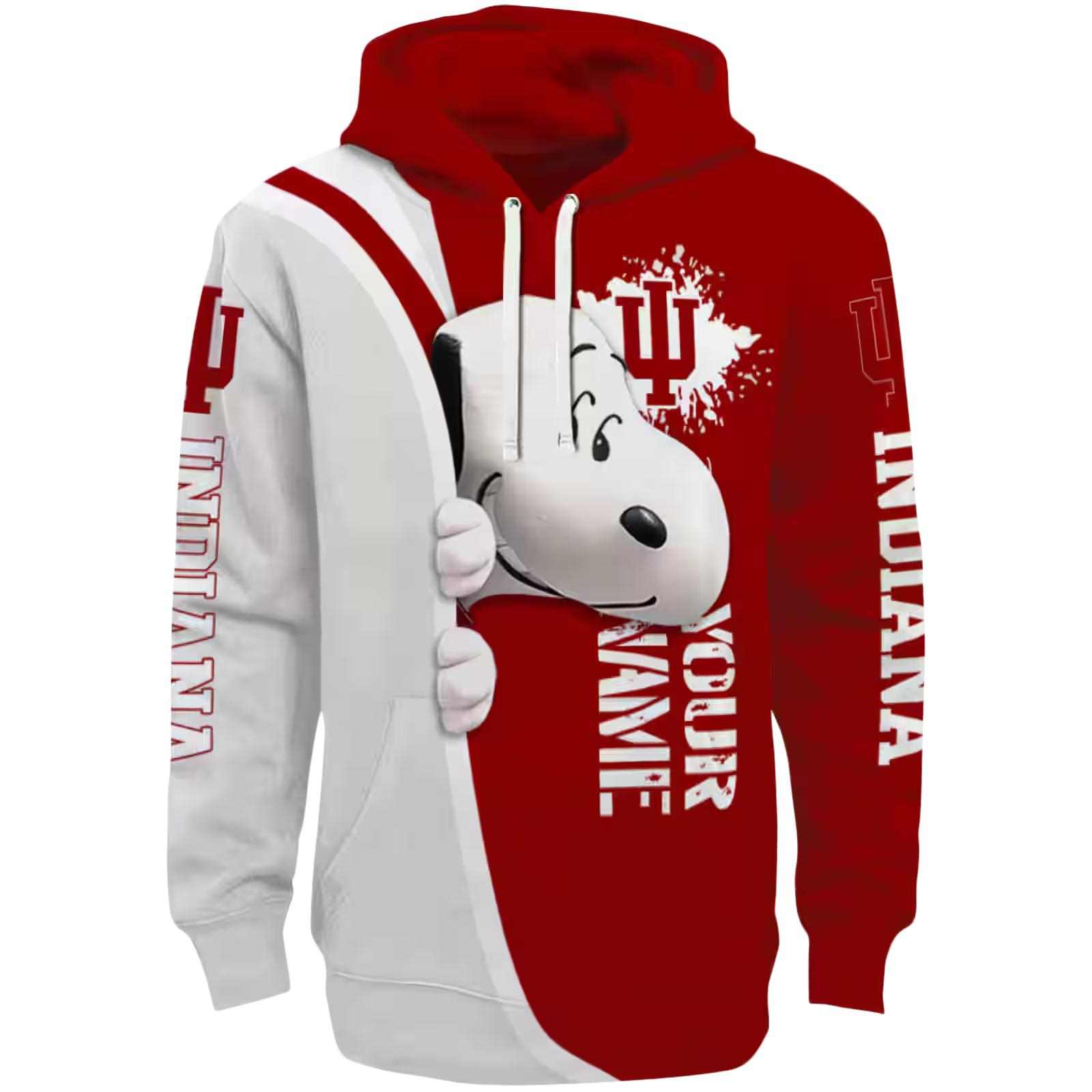 Customized Indiana Hoosiers Peeking Snoopy Red Hoodie