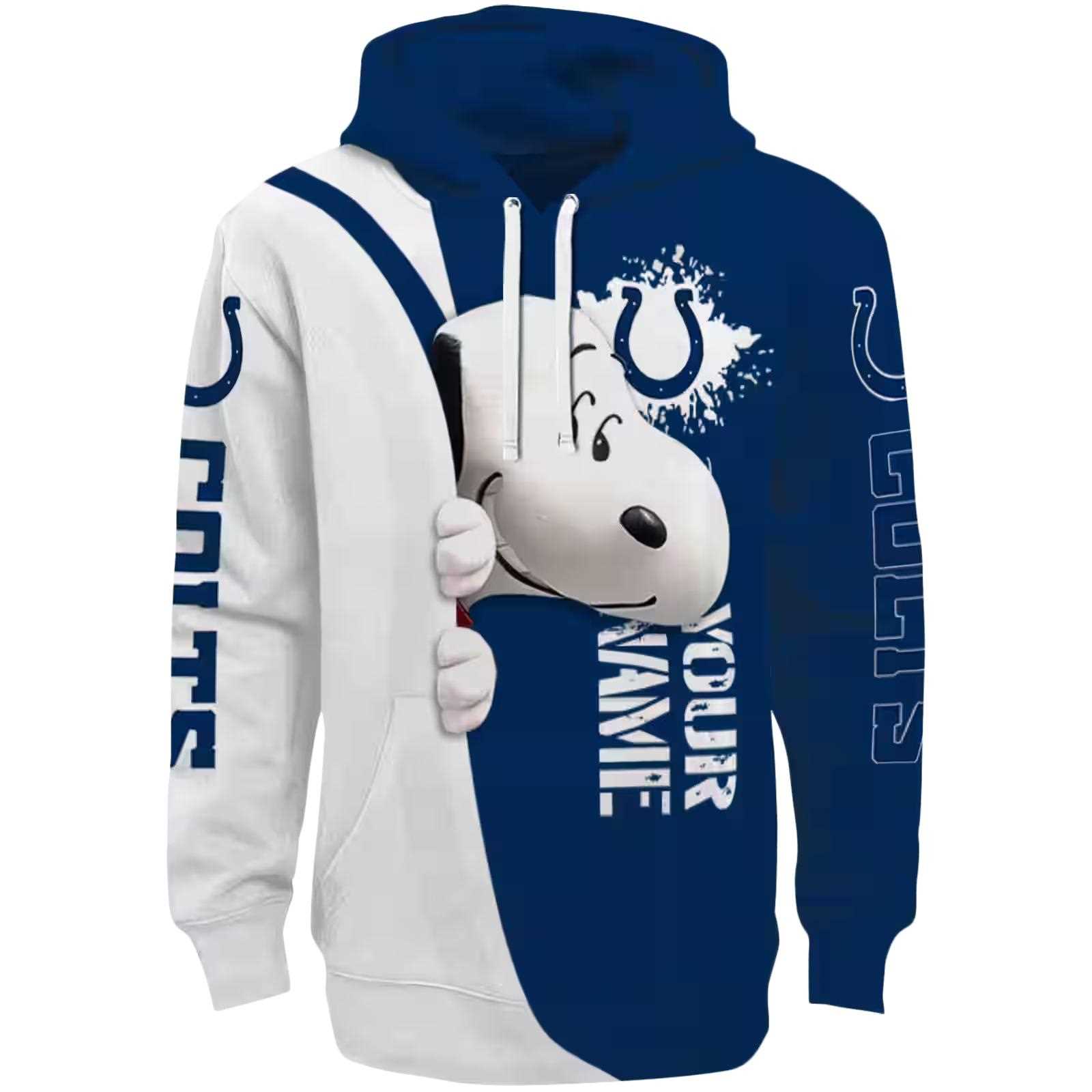 Customized Indianapolis Colts Peeking Snoopy Blue Hoodie