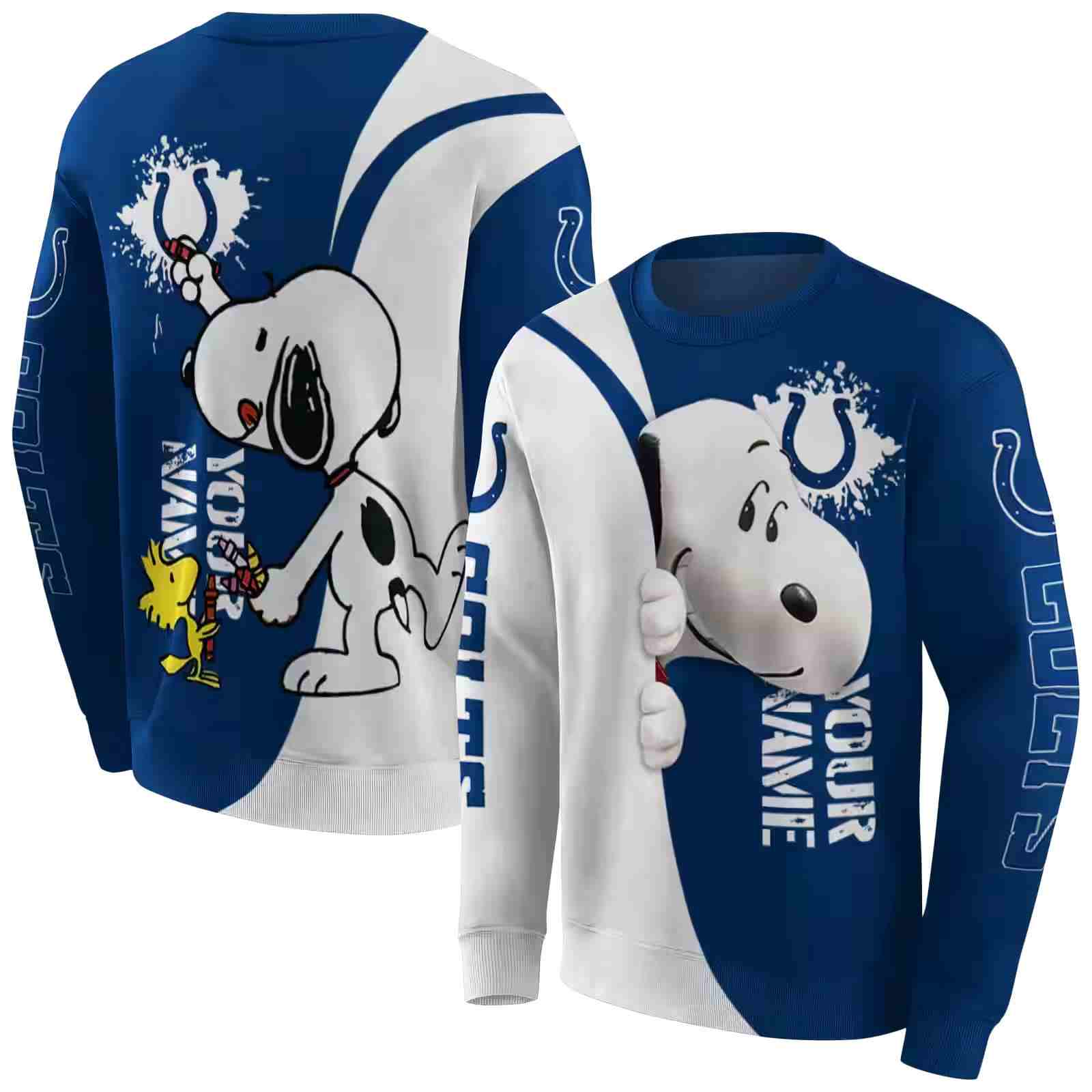 customized indianapolis colts peeking snoopy blue hoodie premium grade