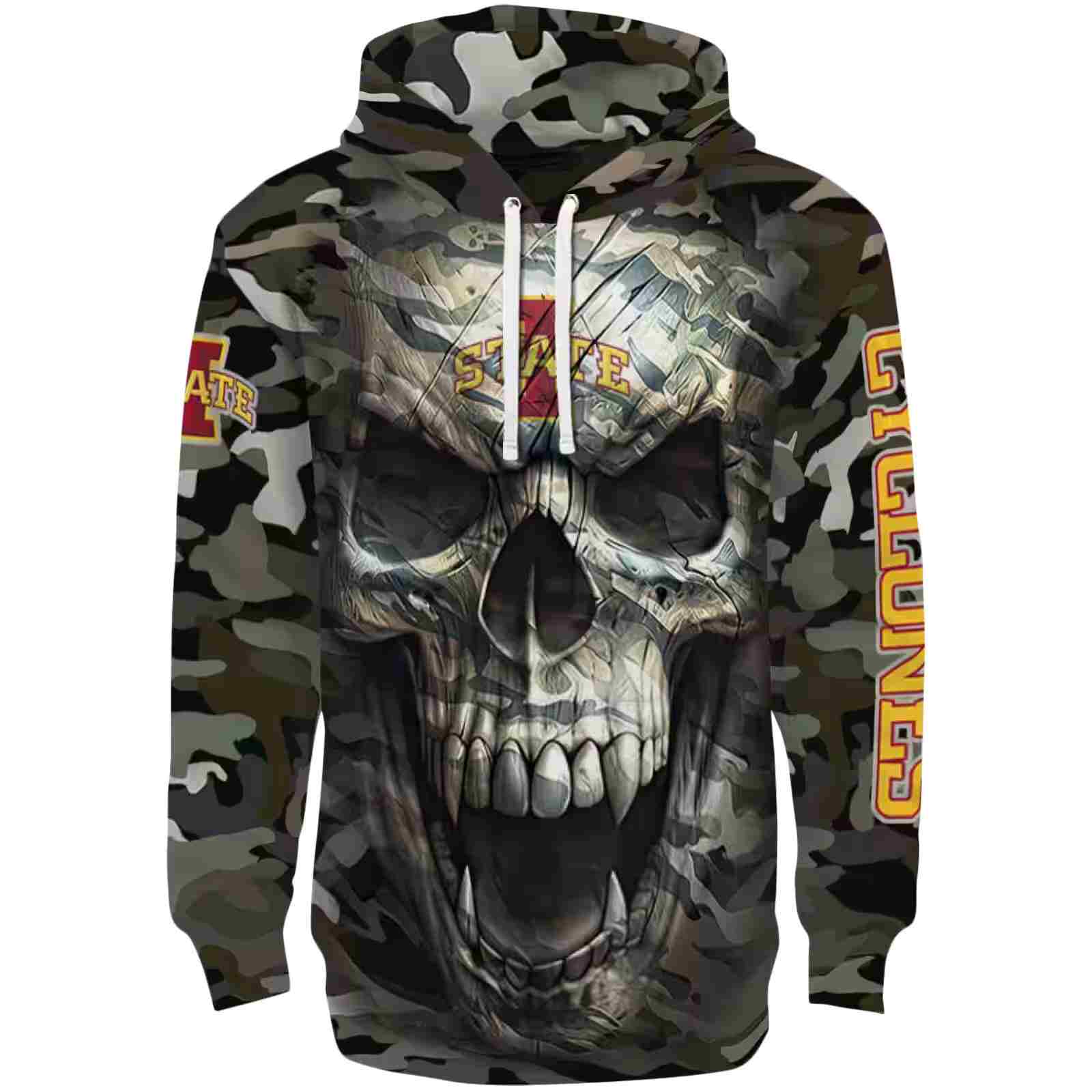 Customized Iowa State Cyclones Camo Skull Hoodie