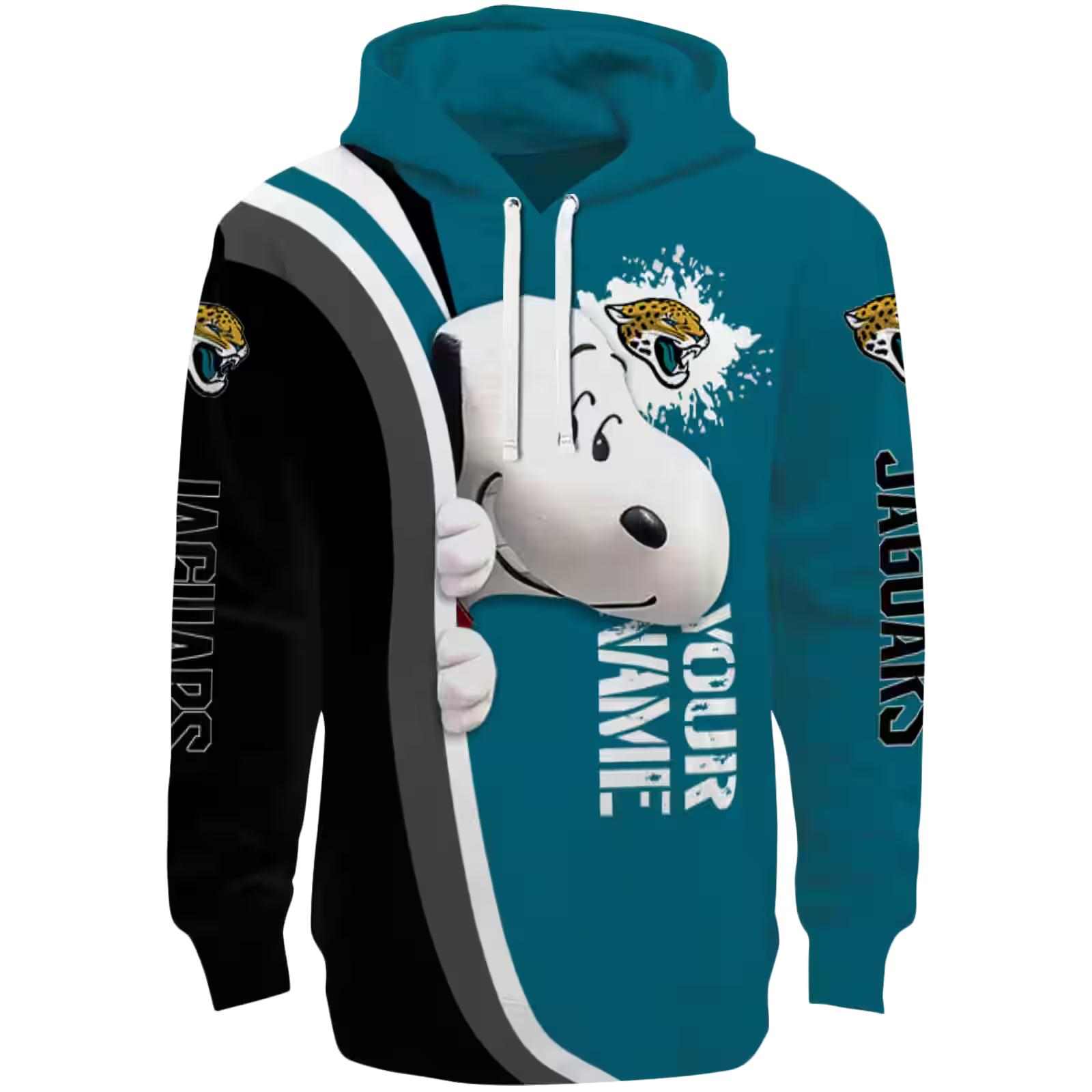 Customized Jacksonville Jaguars Peeking Snoopy Teal Hoodie