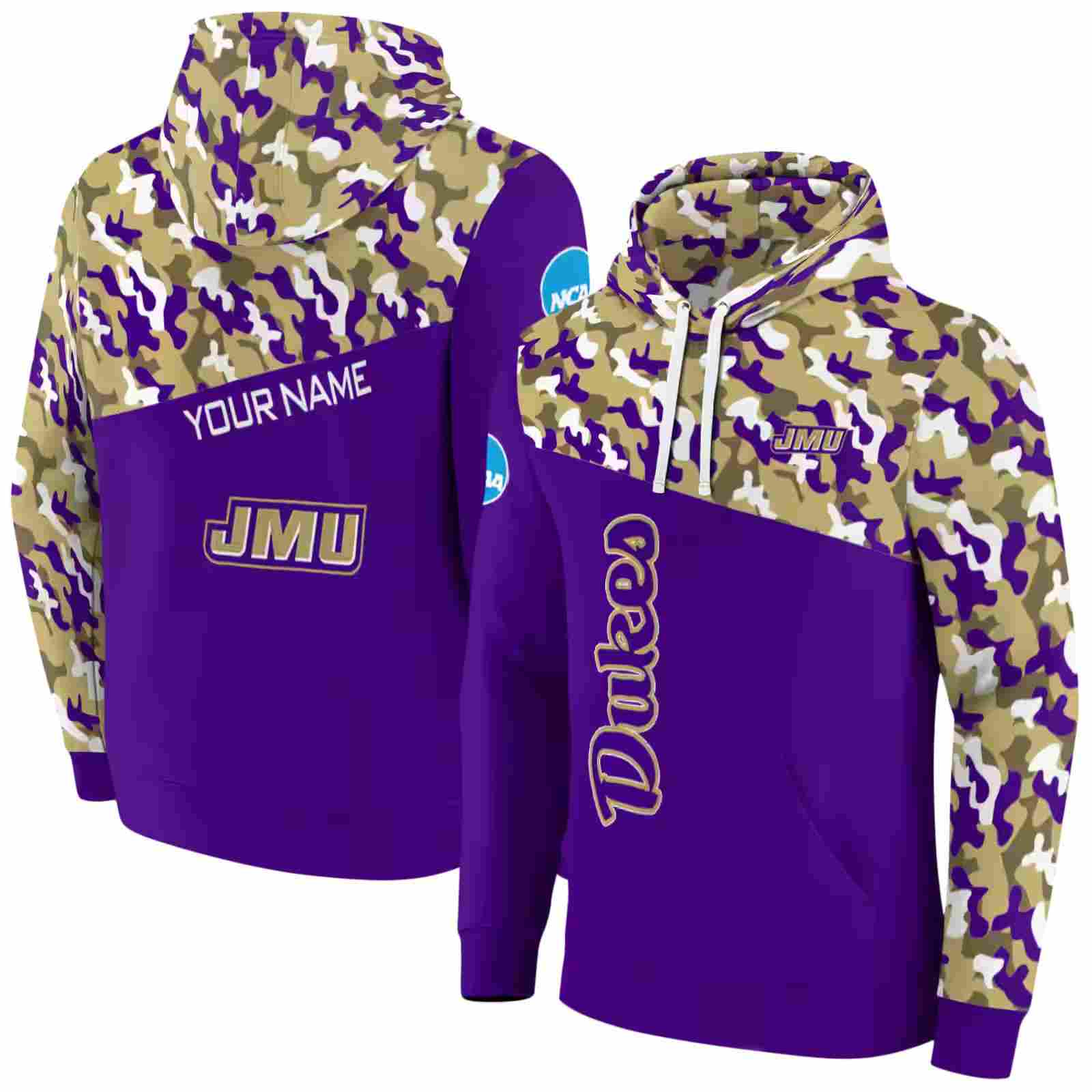customized james madison dukes camo pattern purple hoodie fashion forward