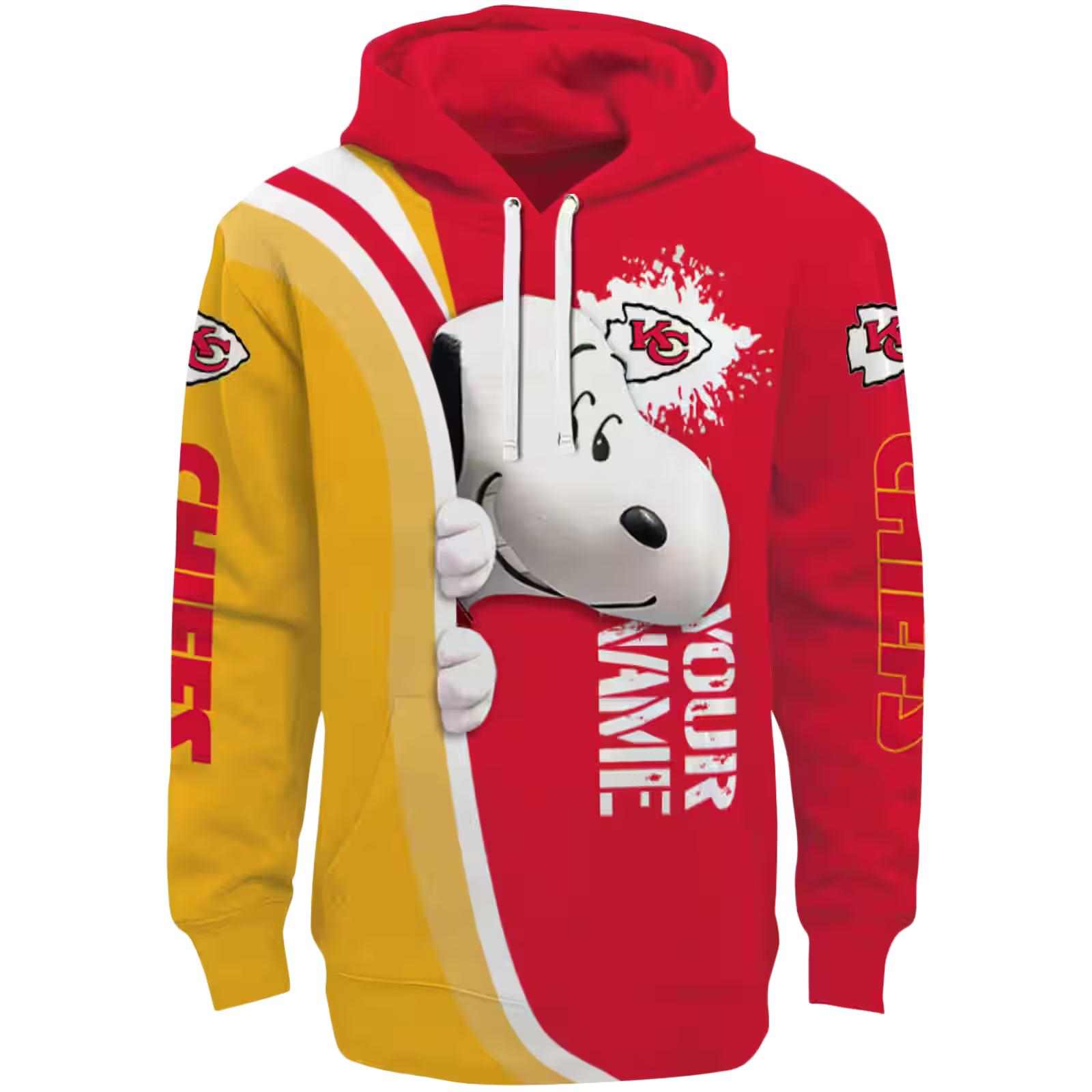 Customized Kansas City Chiefs Peeking Snoopy Red Hoodie