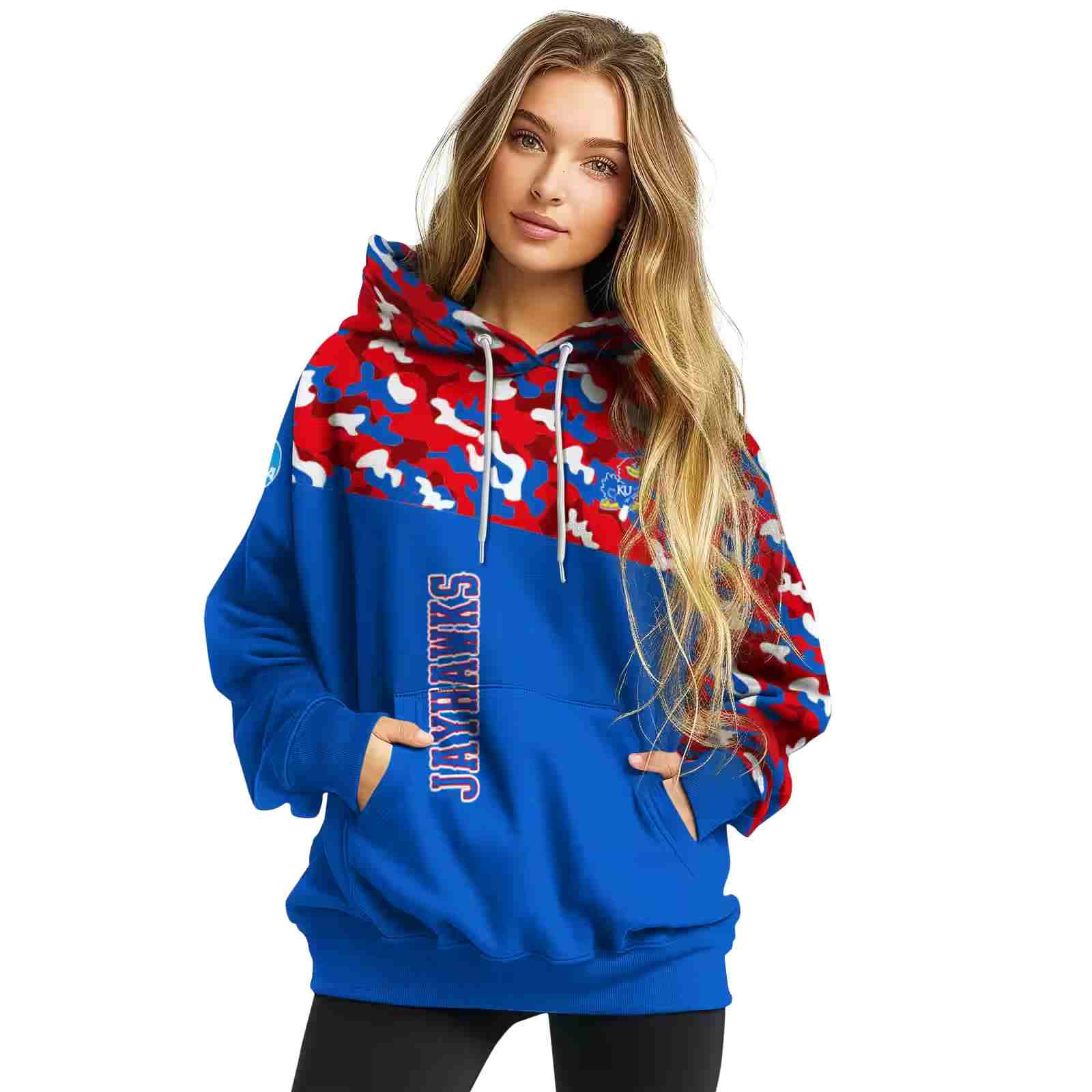 customized kansas jayhawks camo pattern blue hoodie high quality