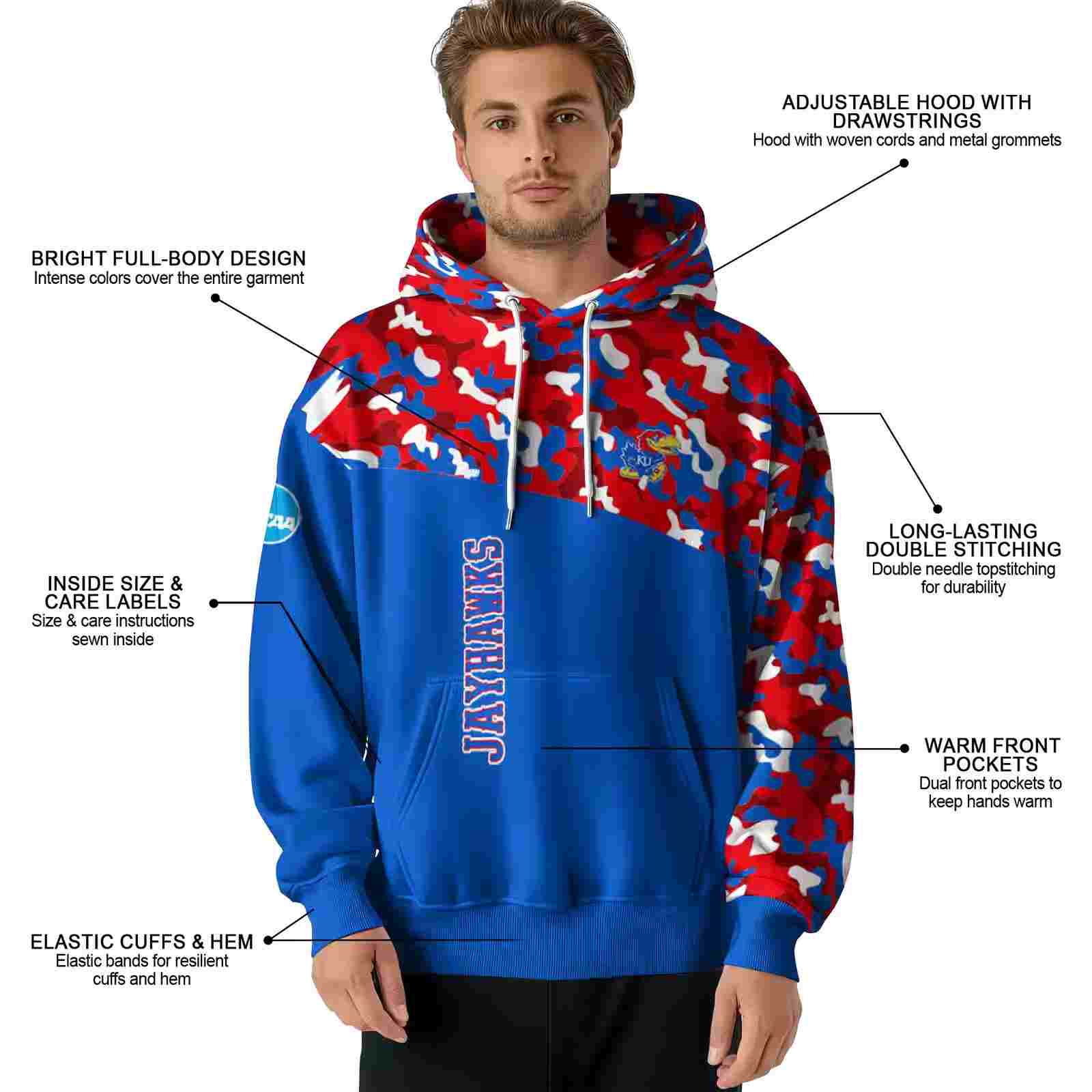 customized kansas jayhawks camo pattern blue hoodie latest model