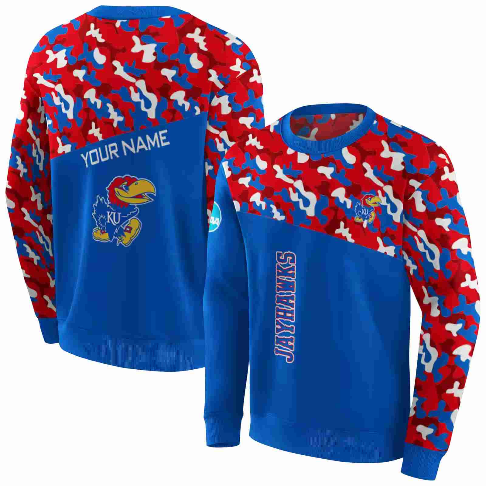 customized kansas jayhawks camo pattern blue hoodie premium grade