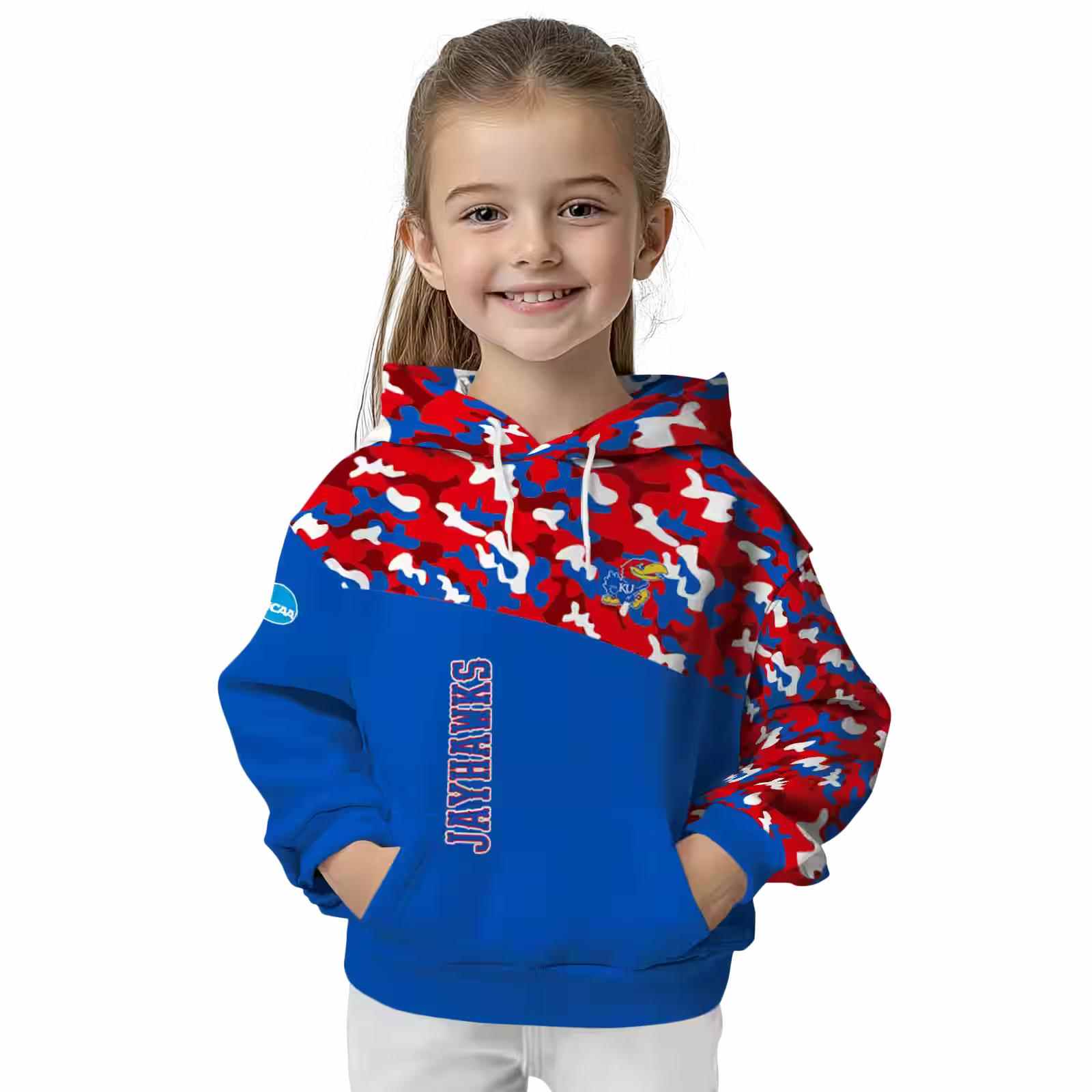 customized kansas jayhawks camo pattern blue hoodie top rated