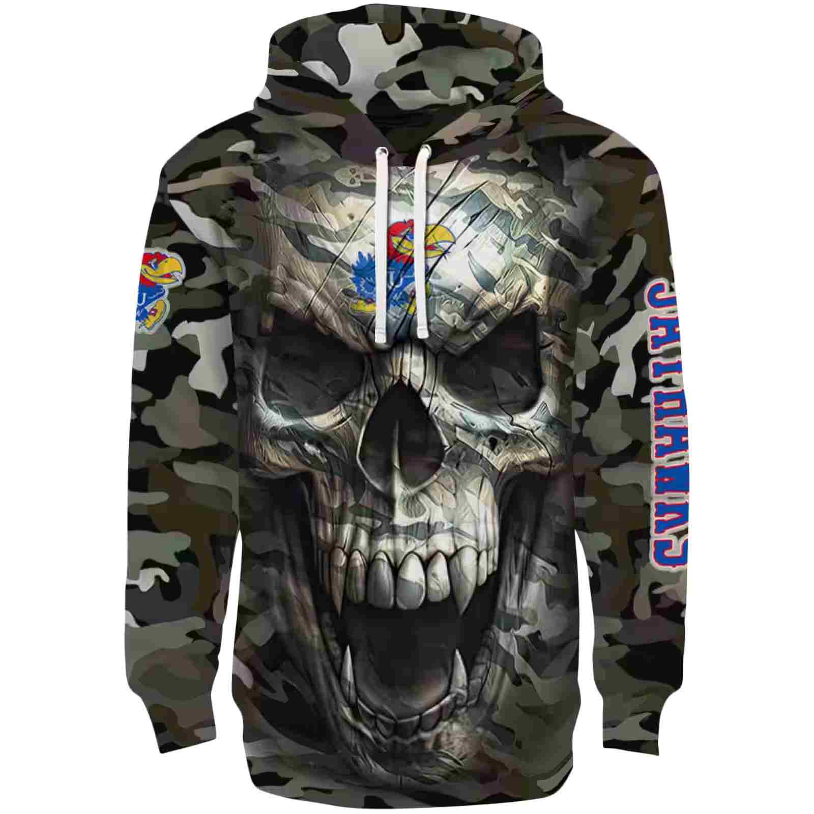 Customized Kansas Jayhawks Camo Skull Hoodie