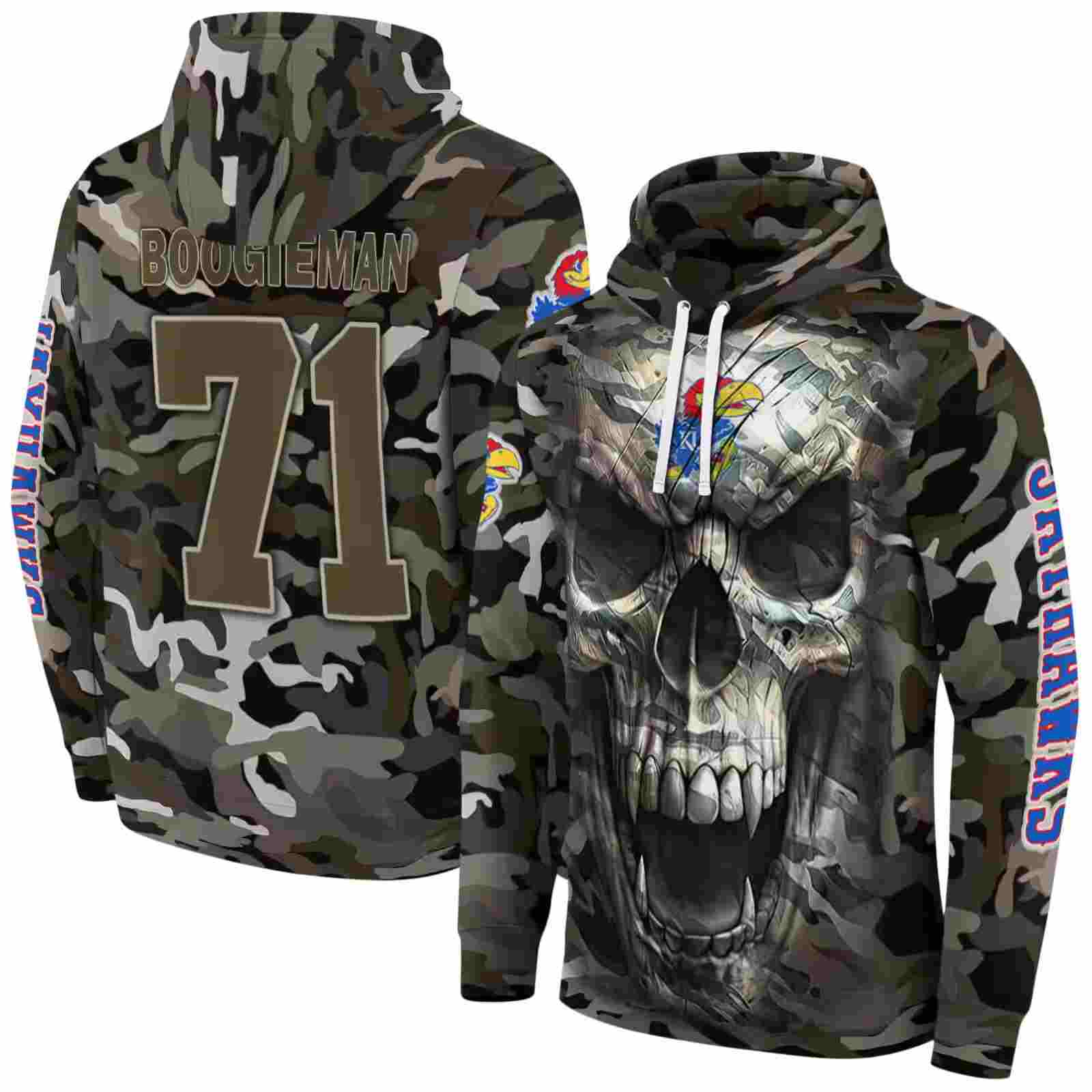 customized kansas jayhawks camo skull hoodie fashion forward