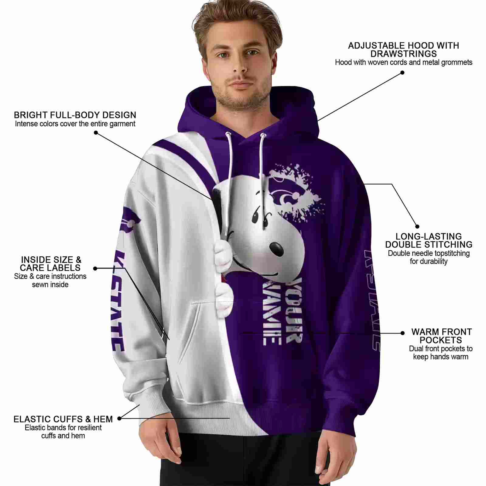 customized kansas state wildcats peeking snoopy purple hoodie latest model