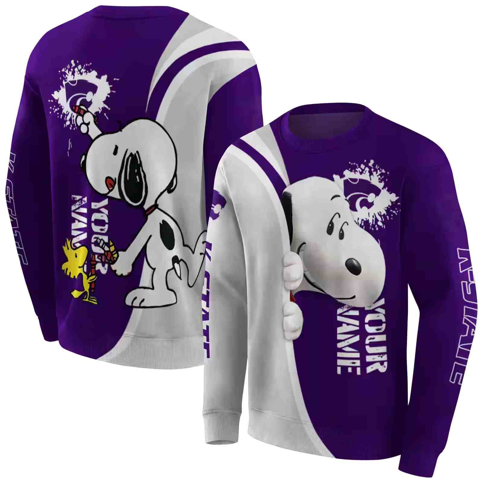 customized kansas state wildcats peeking snoopy purple hoodie premium grade