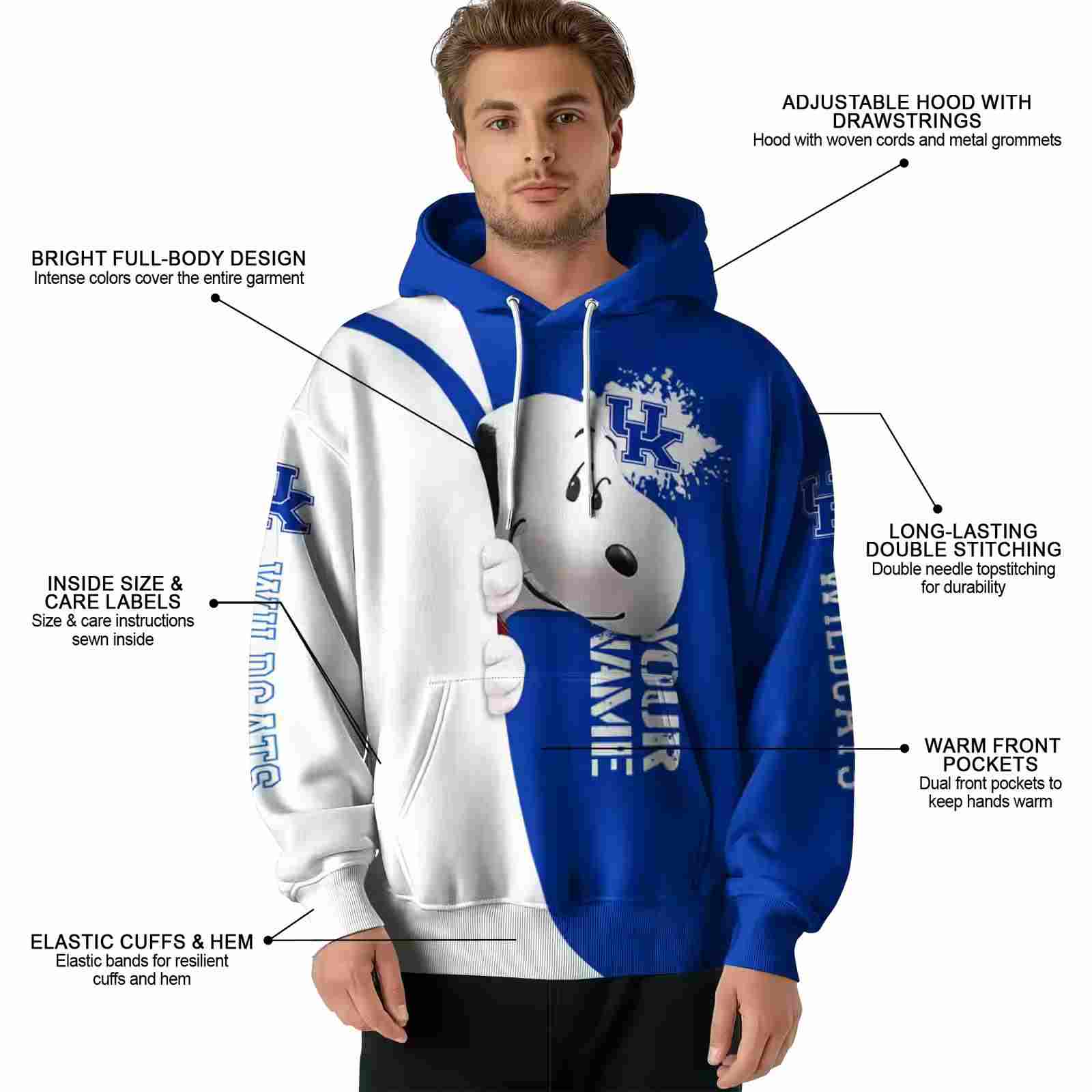 customized kentucky wildcats peeking snoopy blue hoodie latest model