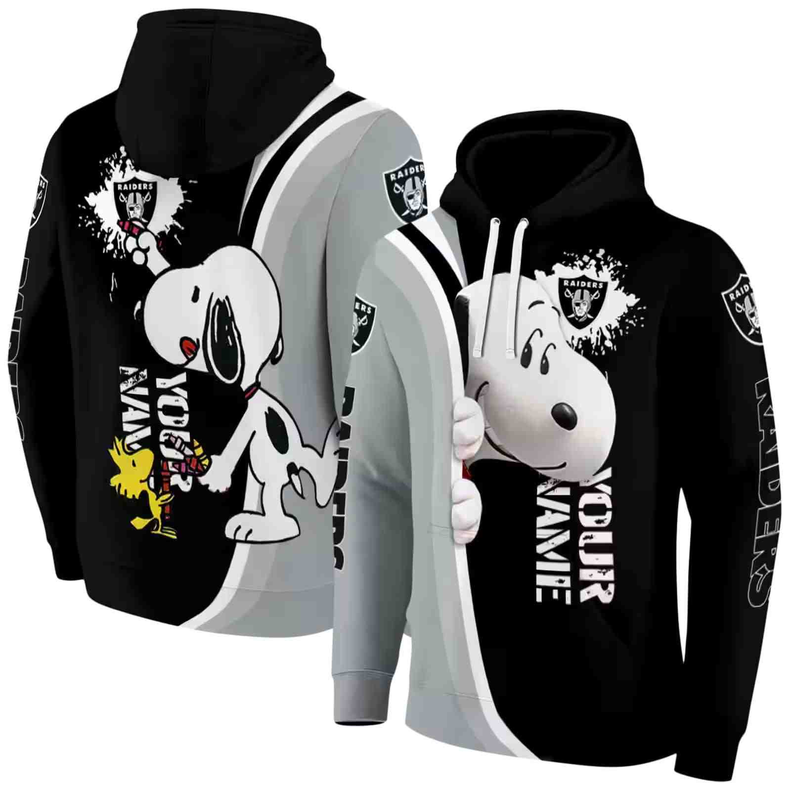 customized las vegas raiders peeking snoopy black hoodie fashion forward