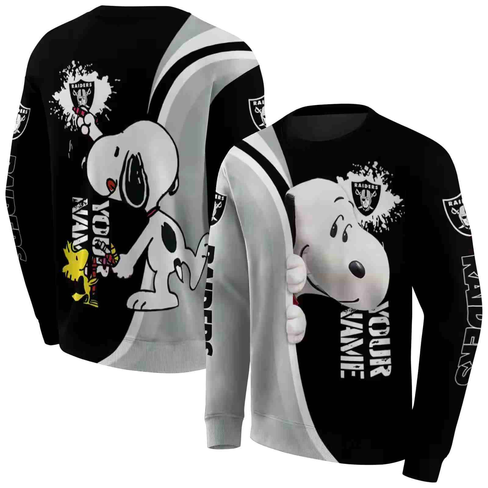 customized las vegas raiders peeking snoopy black hoodie premium grade