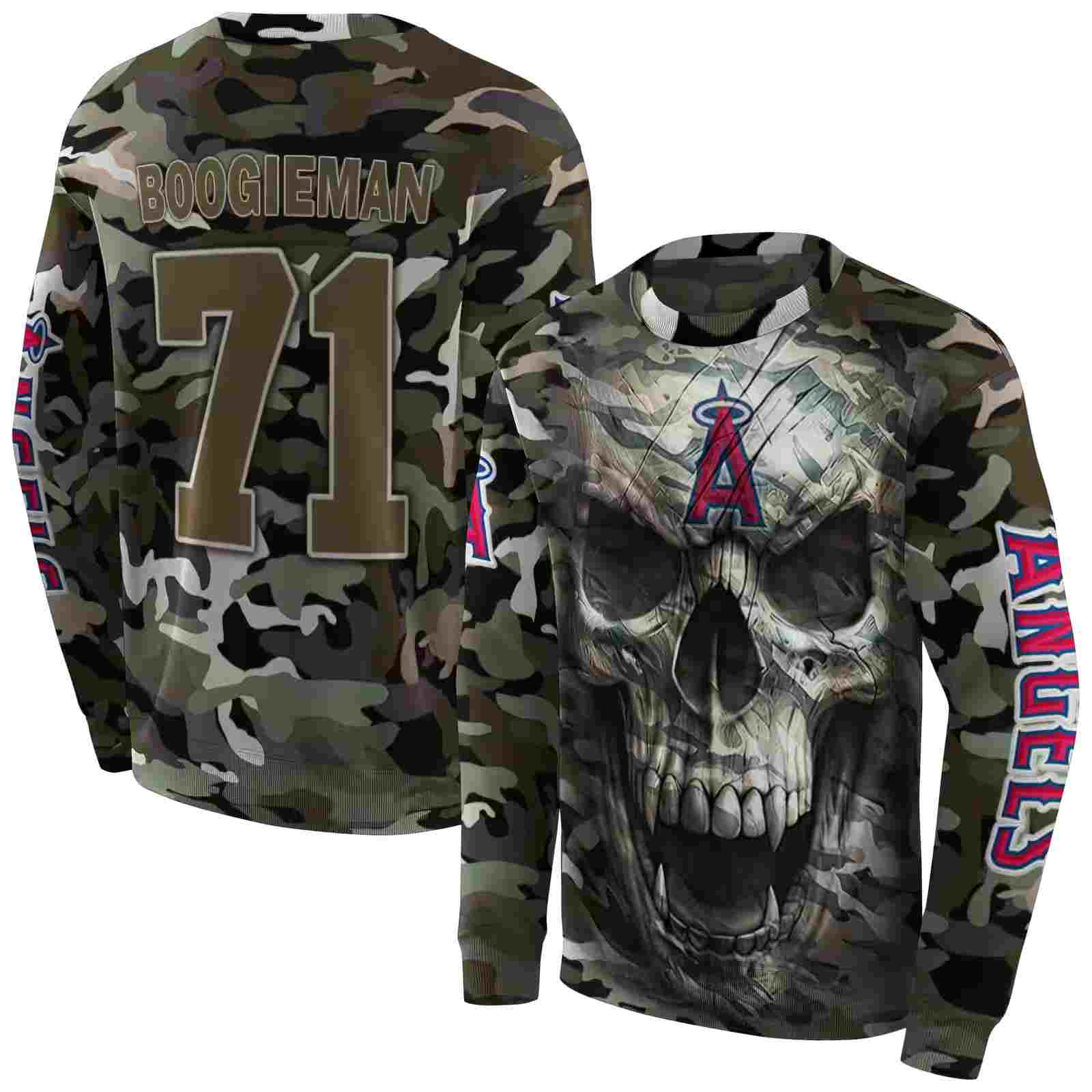 customized los angeles angels camo skull hoodie premium grade