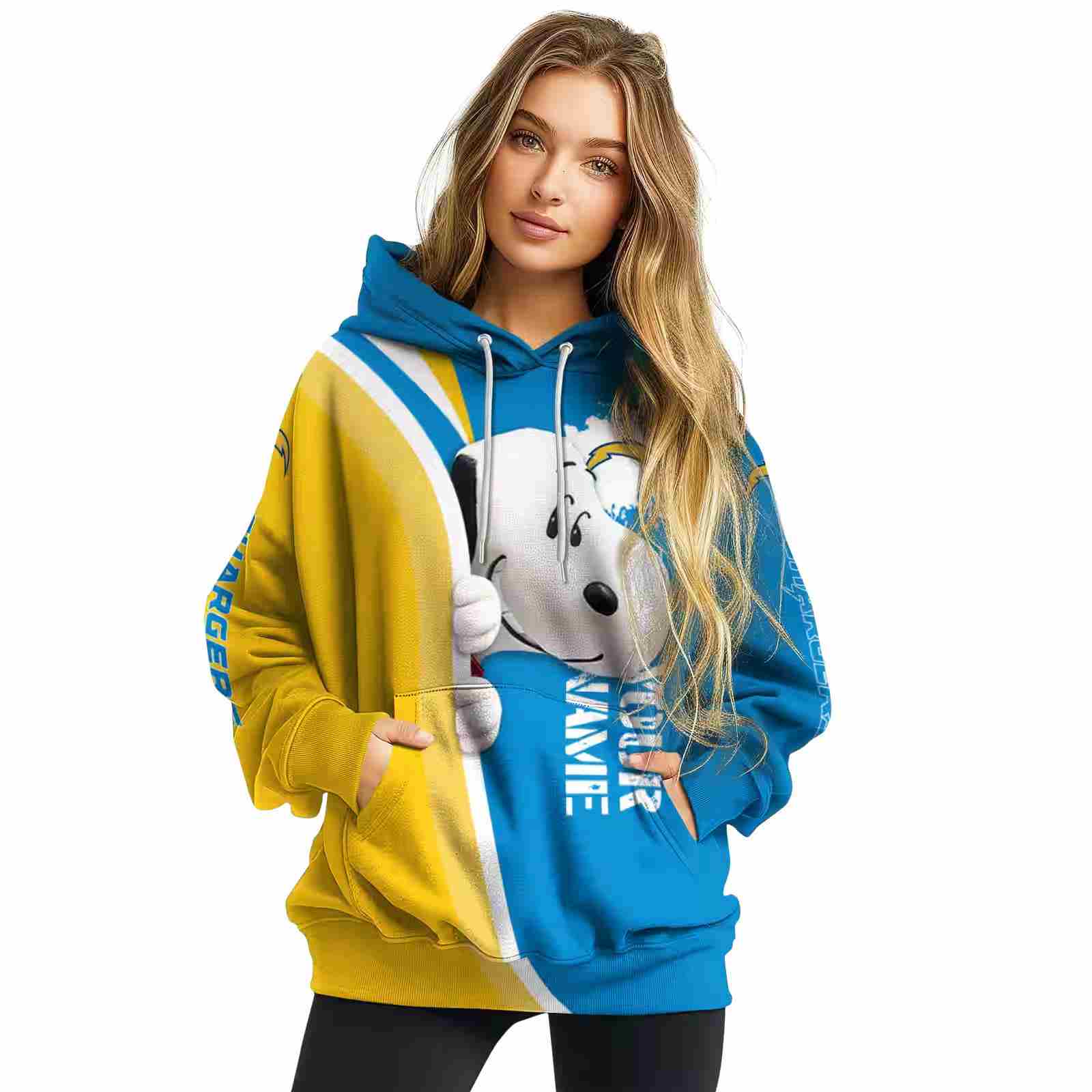 customized los angeles chargers peeking snoopy blue hoodie high quality