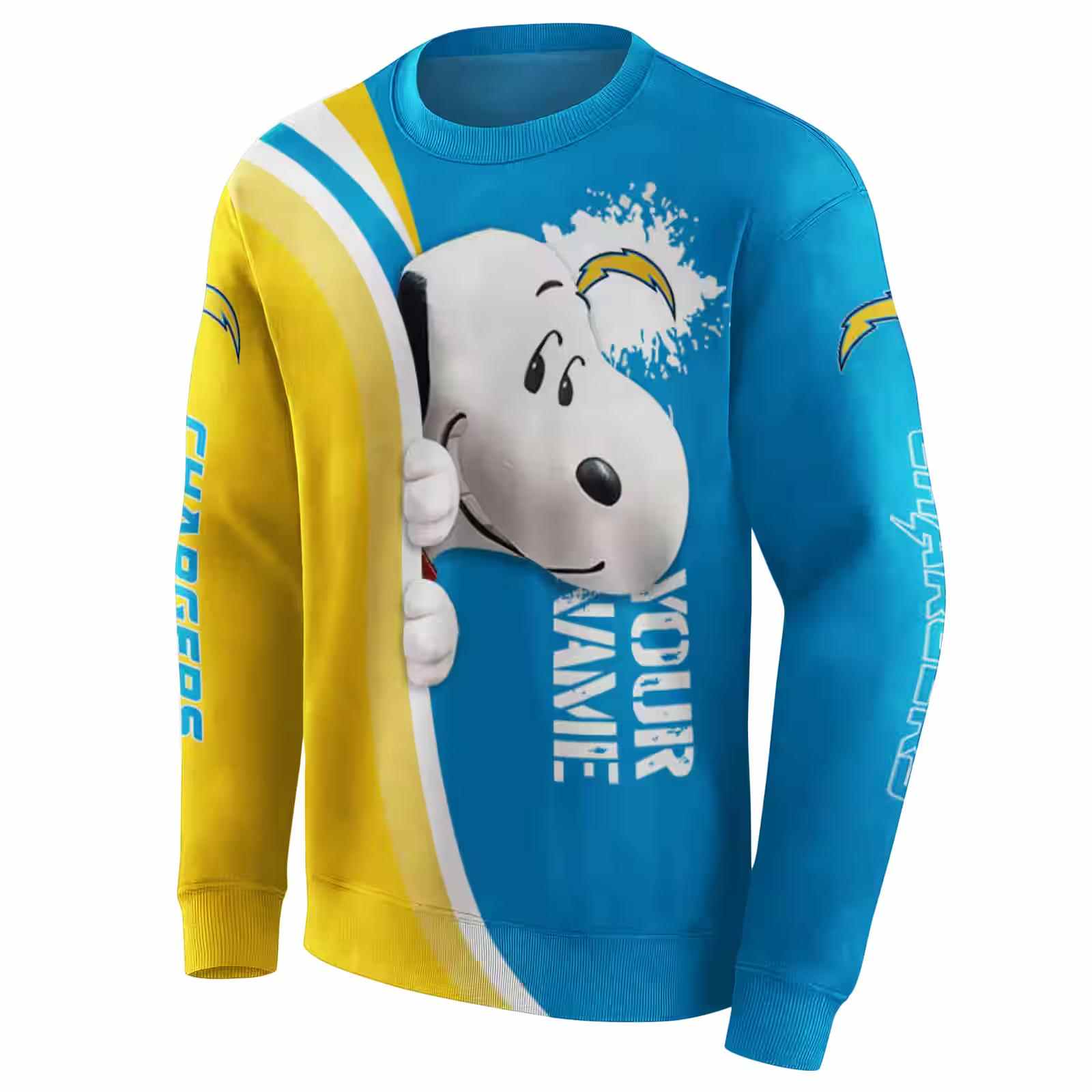 customized los angeles chargers peeking snoopy blue hoodie new arrival