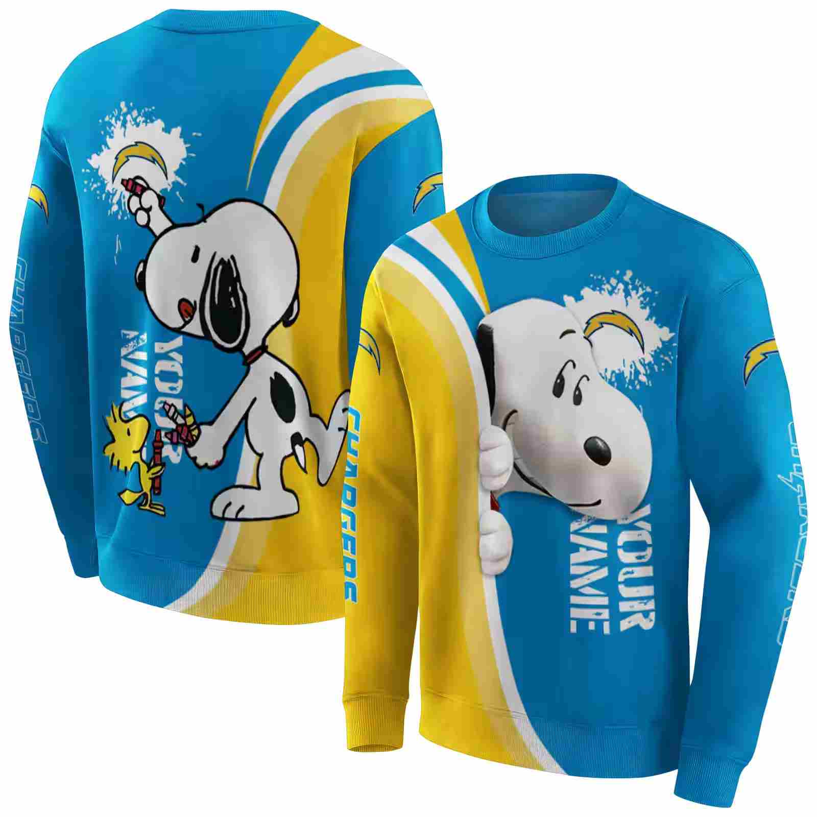 customized los angeles chargers peeking snoopy blue hoodie premium grade