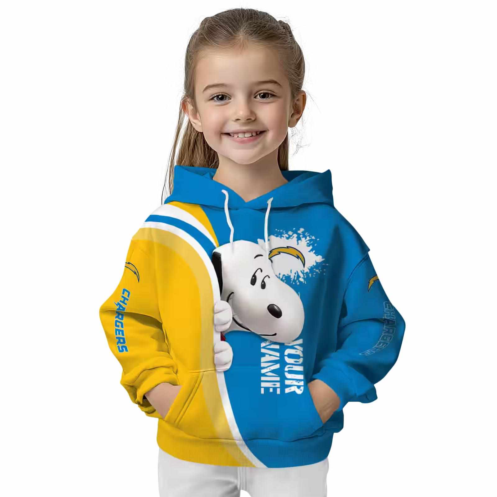 customized los angeles chargers peeking snoopy blue hoodie top rated