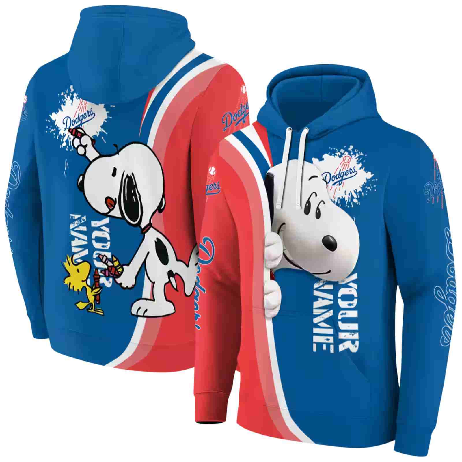 customized los angeles dodgers peeking snoopy blue hoodie fashion forward